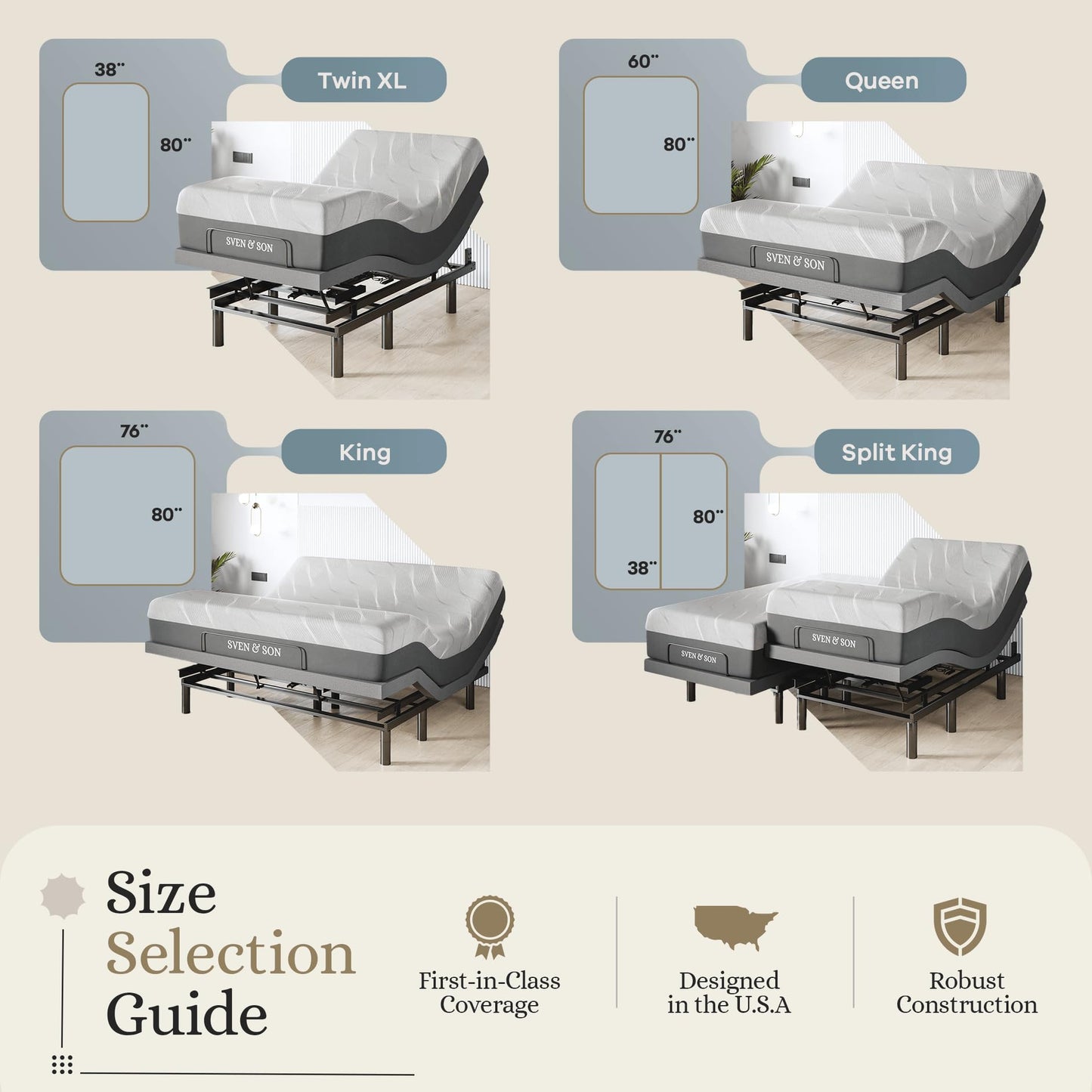 Sven & Son Harmony Adjustable Bed Base, Head and Foot Lift, Massage, Under-Bed Lights, USB, Gel Memory, Zero Gravity Smart Frame - Twin XL + 14 inch Hybrid Spring Matt (Medium Soft)