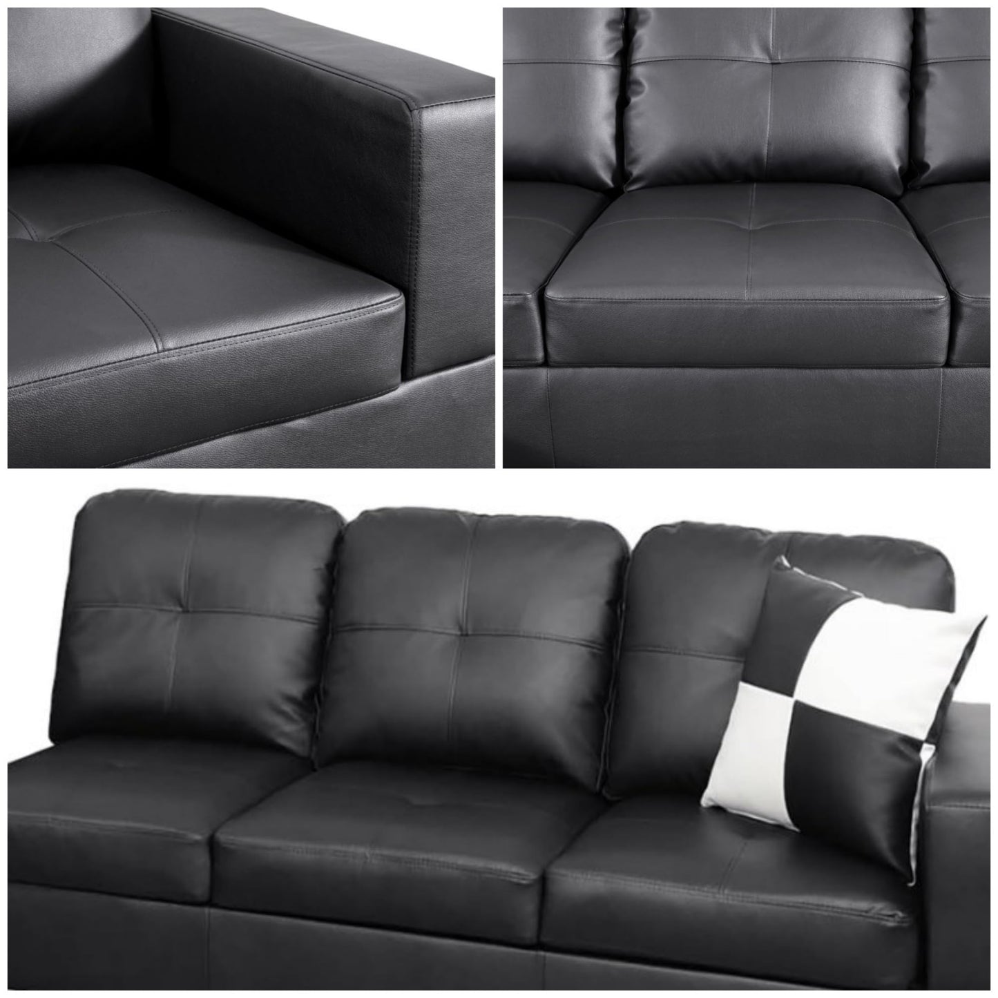 Trygoal 103.5" Sectional Couches for Living Room, Leather 4 Seat L Shaped Couch with Chaise, 3-Piece Modular Sofa with Storage Ottoman, Home Furniture Sets for Apartment Office, Black