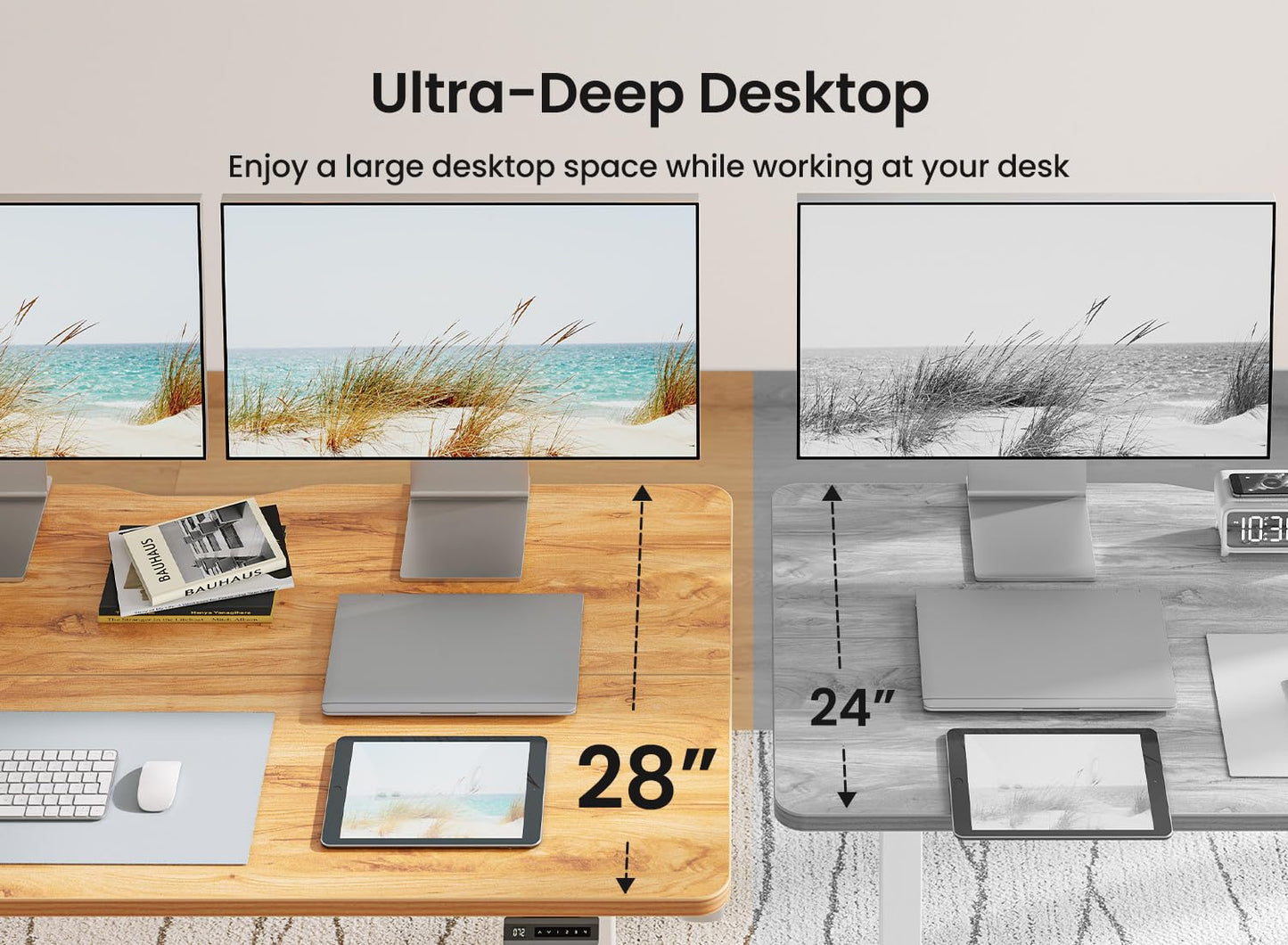 BANTI 63 × 28 Inches Standing Desk, Ergonomic, Electric Height Adjustable, Sit and Stand Up, Computer Office Desk with Splice Board, White Frame/Maple Top