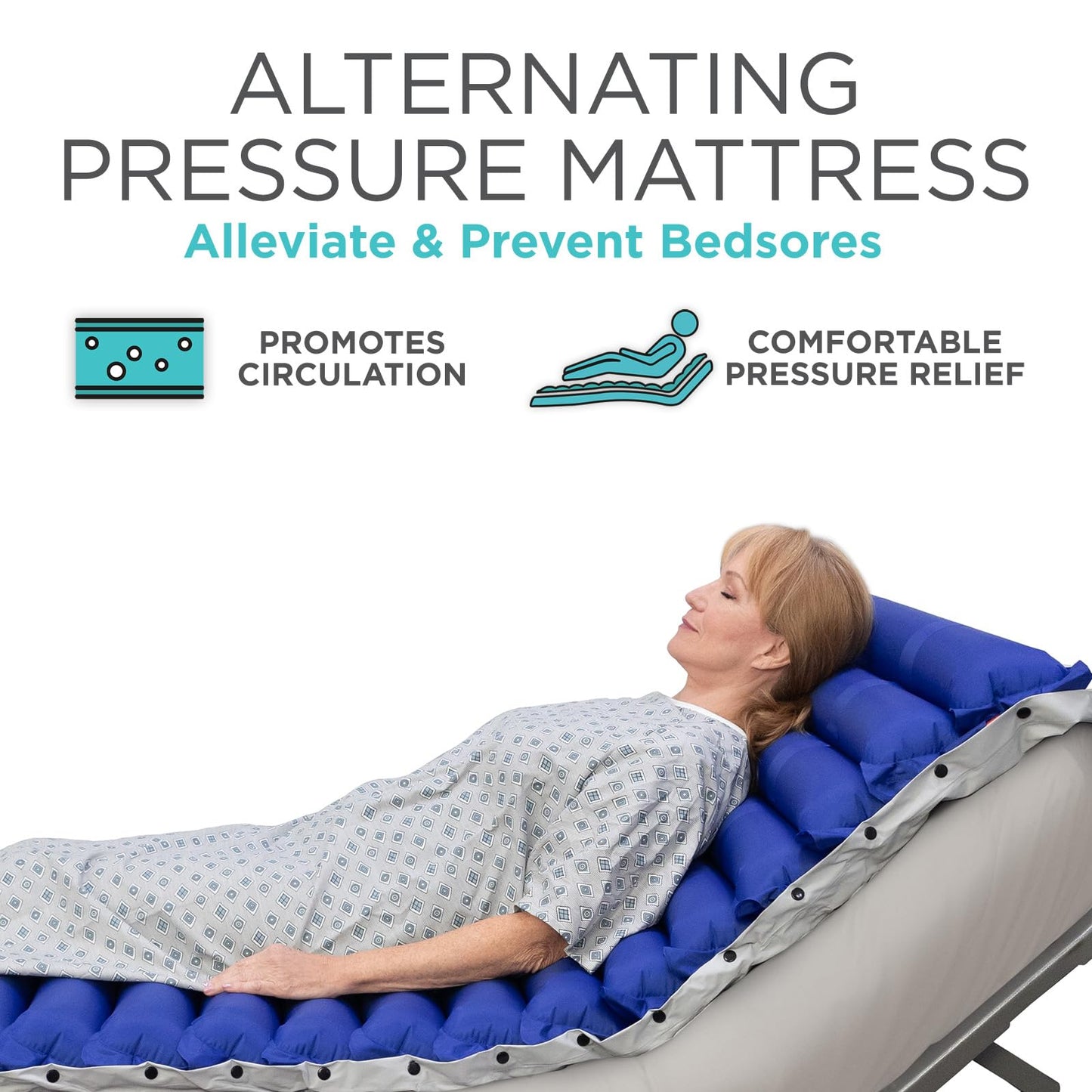 Vive 5" Alternating Pressure Mattress - Air Topper Pad for Bed Sore, Ulcer Prevention, Bedridden Treatment - Inflatable, Quiet Alternative Cover - Fits Hospital Bed - Includes Electric Pump System