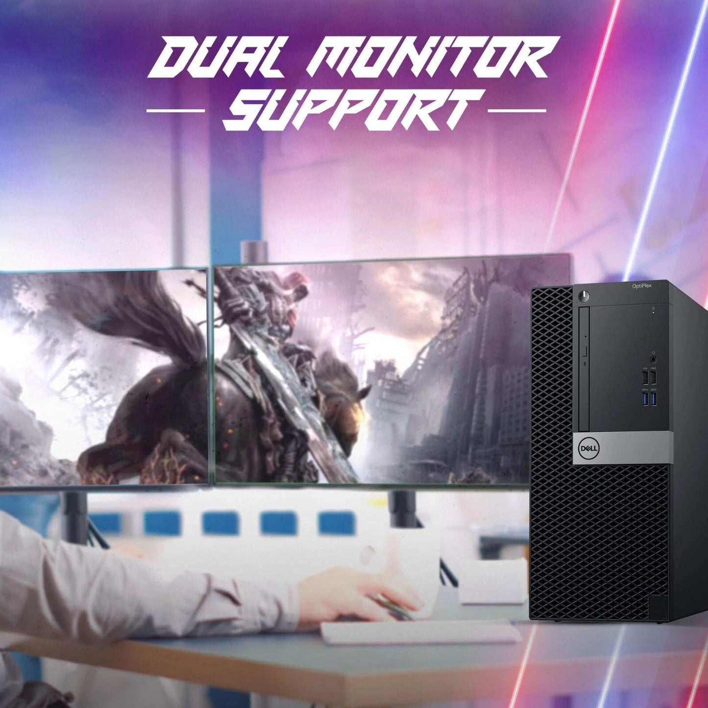 Dell Gaming Tower Desktop PC – Intel Core i7-7700 – 16GB DDR4 RAM – 512GB SSD – GeForce GTX 1050 Ti – New 24" Monitor – RGB Keyboard & Mouse – RGB Speakers – Windows 11 Pro – Gaming Computer (Renewed)