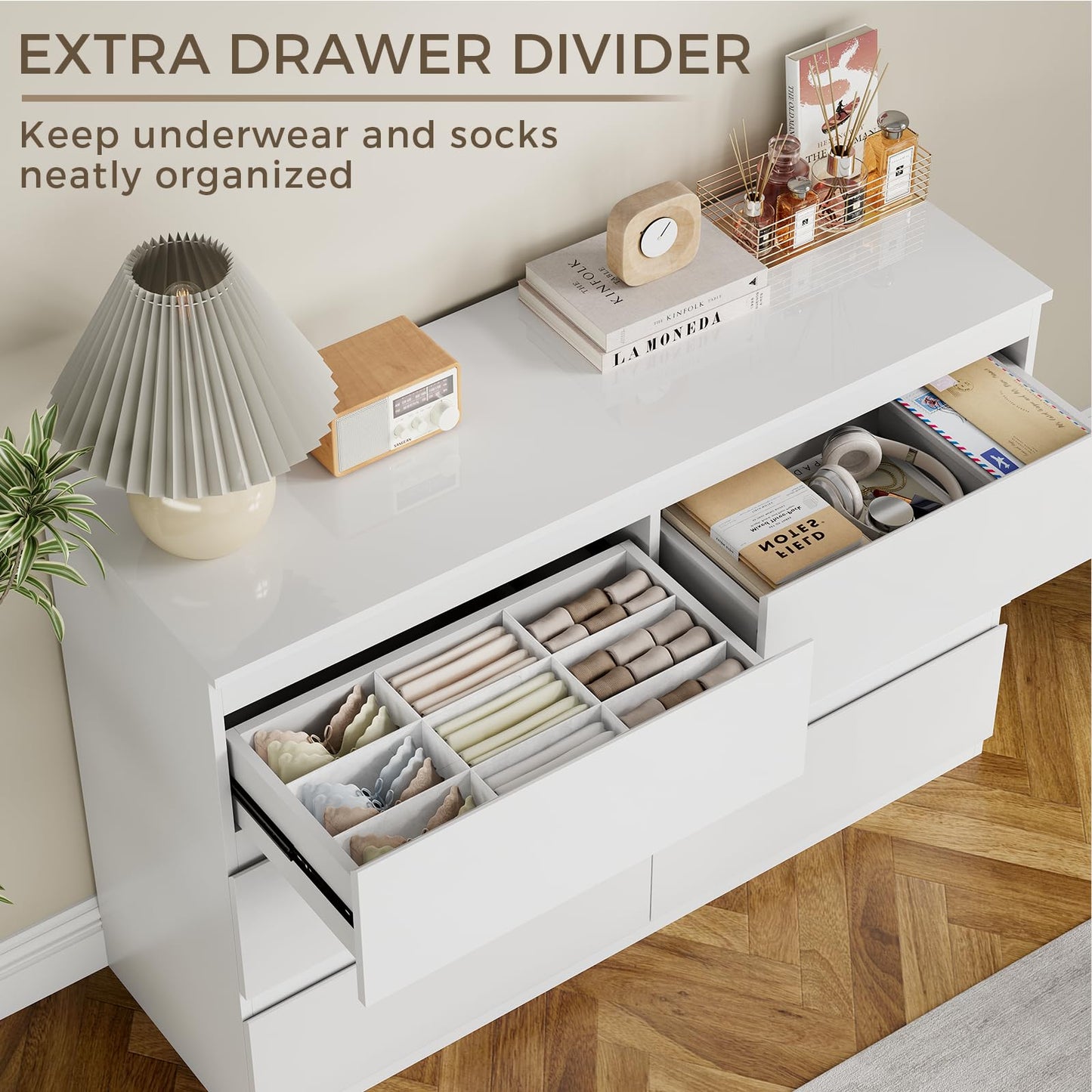 OtterOasis White 6 Drawer Dresser for Bedroom, Wood Dresser with Wide Drawers, Modern Dressers for Closet Storage, Wooden Chest Drawers for Entryway|TV Stand|Living Room
