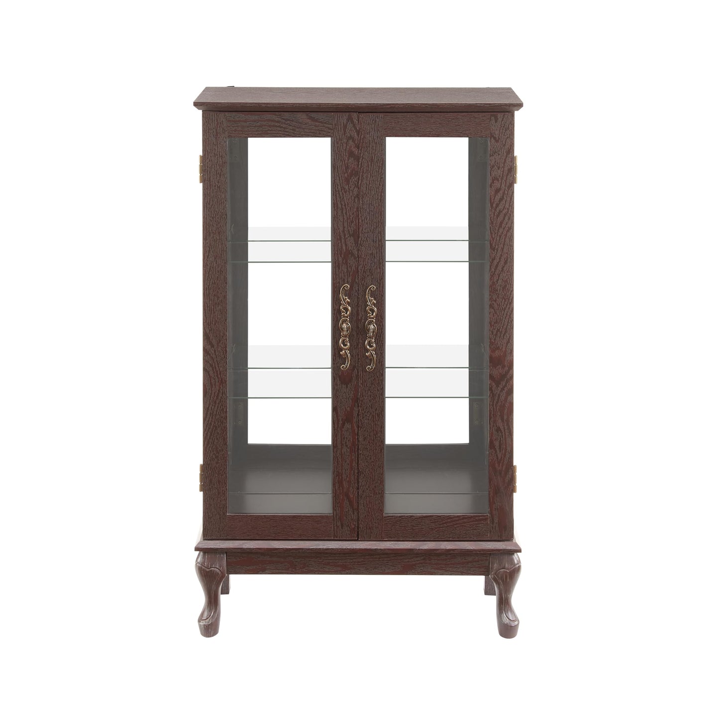 Ball & Cast Lighted Curio Cabinet with 2 Doors,3-Tier Glass Display Cabinet with Adjustable Glass Shelves and Mirrored Back Panel for Living Room,Light Bulb Included, Cherry