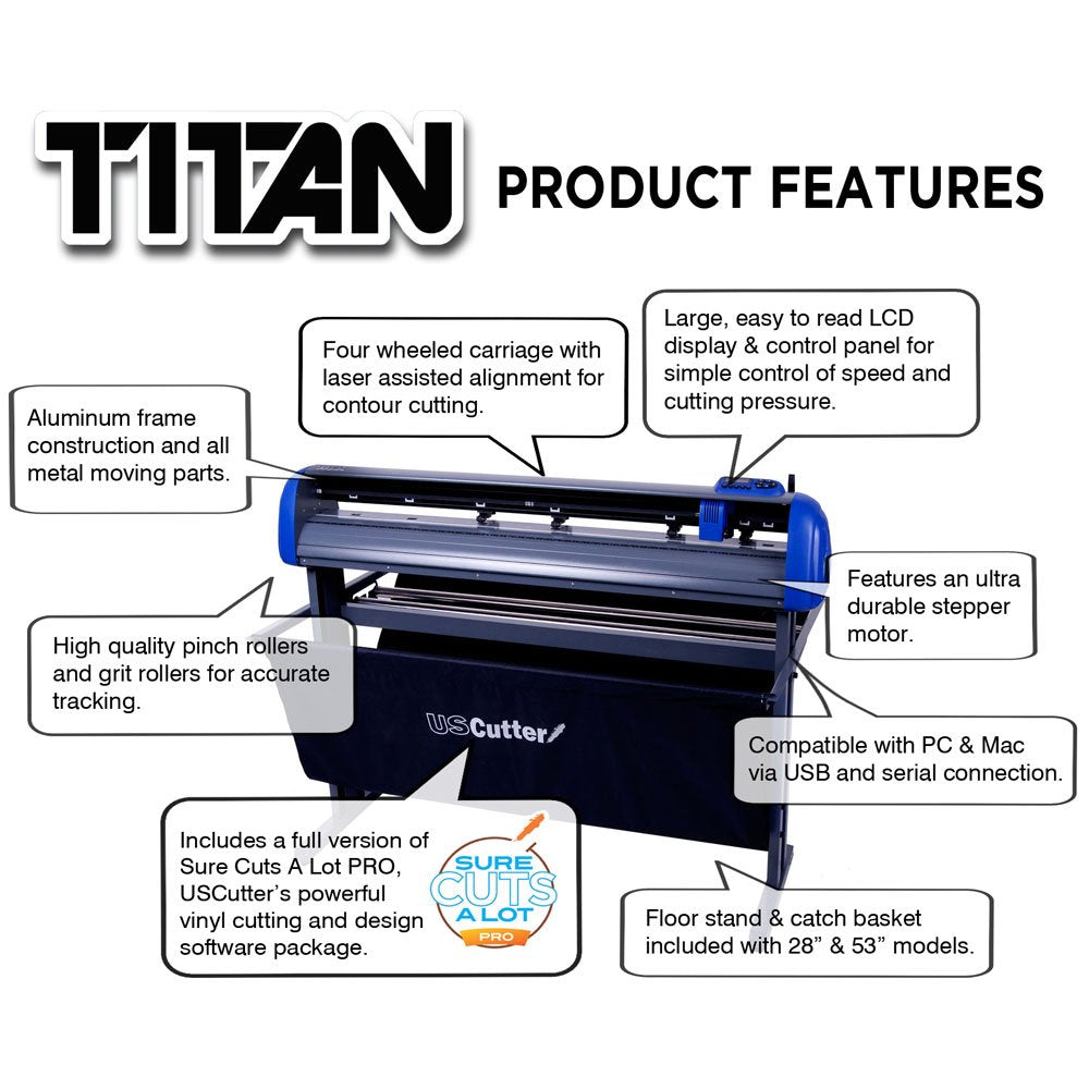 USCutter Titan 28 inch Vinyl Cutter with Stand, Basket and VinylMaster Cut (Design and Cut) Software