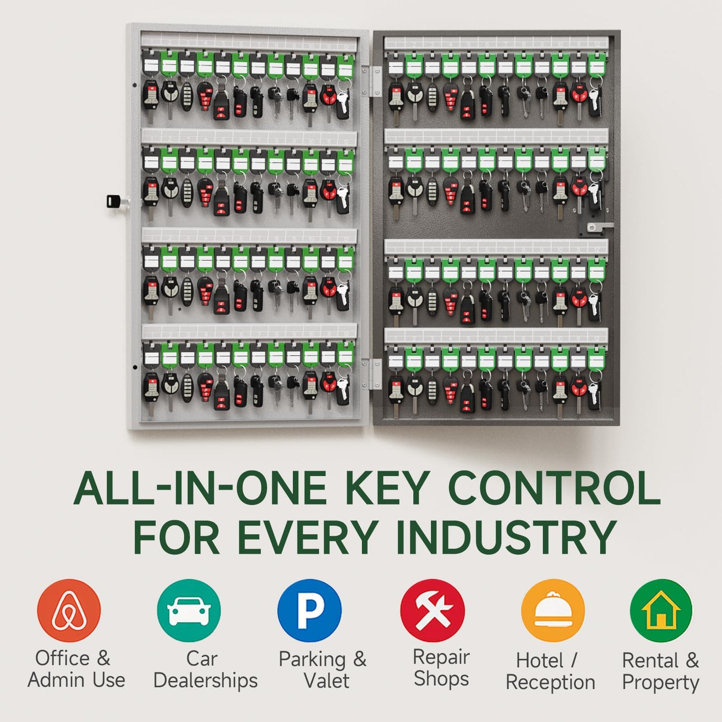WeHere 96-Key Smart Key Lock Box, Wall-Mount Key Cabinet with Key Management App(Track Key Borrow/Return), Keypad, Bluetooth & WiFi Unlock (Sold Separately) for Commercial, School, Rental, Office