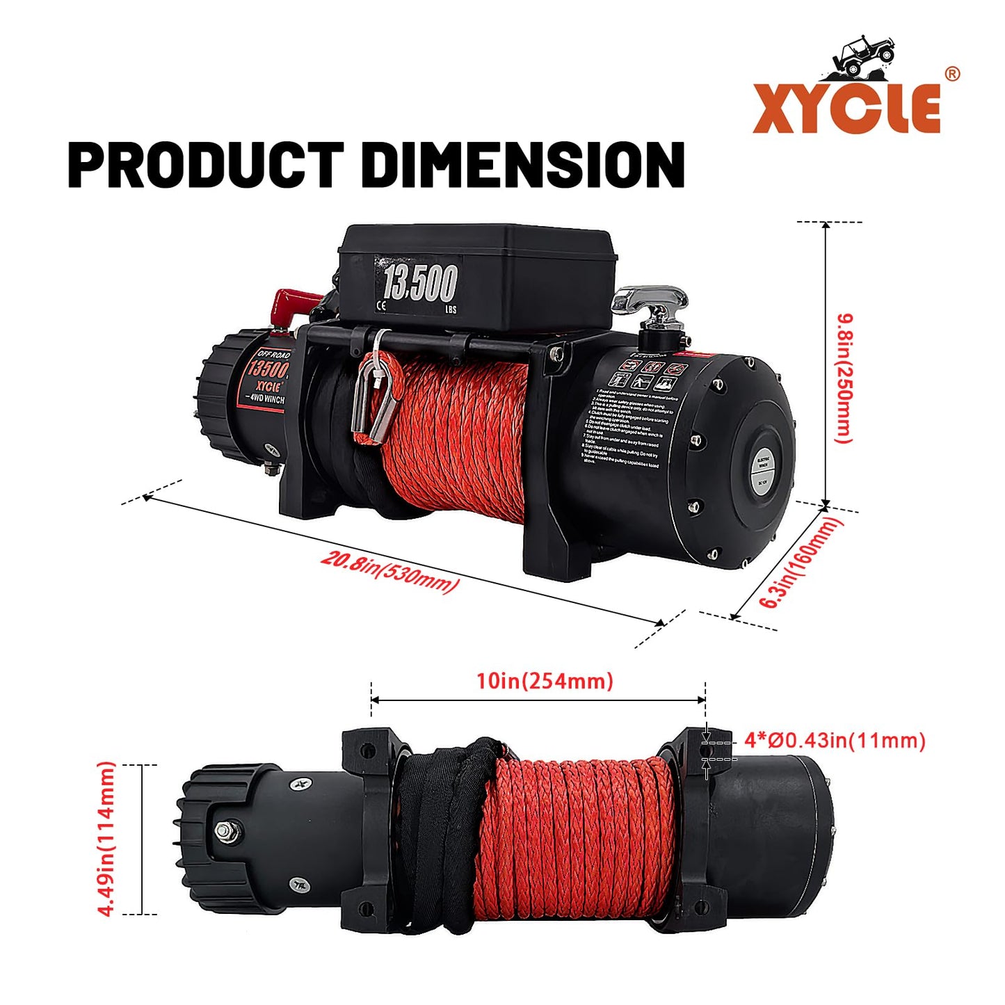 XYCLE Winch13500lbs 12V Waterproof Electric Winch Synthetic Rope Truck Winch Towing Winch Boat Trailer Winch SUV 4-Wheel Drive Off-Road Vehicle with Remote Control 3/8 Synthetic Rope (Red)