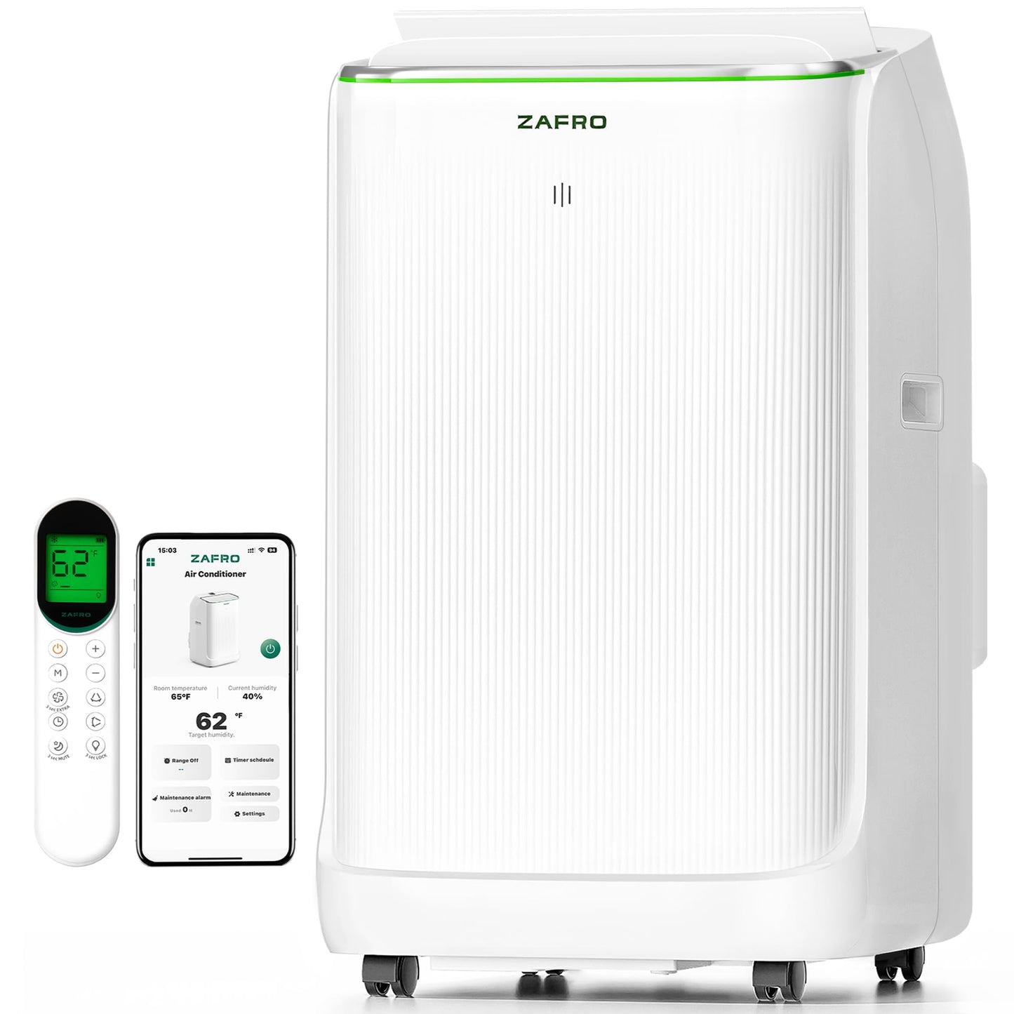 ZAFRO Smart Inverter Portable Air Conditioners, 16000 BTU (12000 BTU SACC) Dual Hose Portable AC Unit with Energy Saving/Ultra Quiet(42dB)/Drainage-free Cooling/APP/Remote for Multi-Scenario Use
