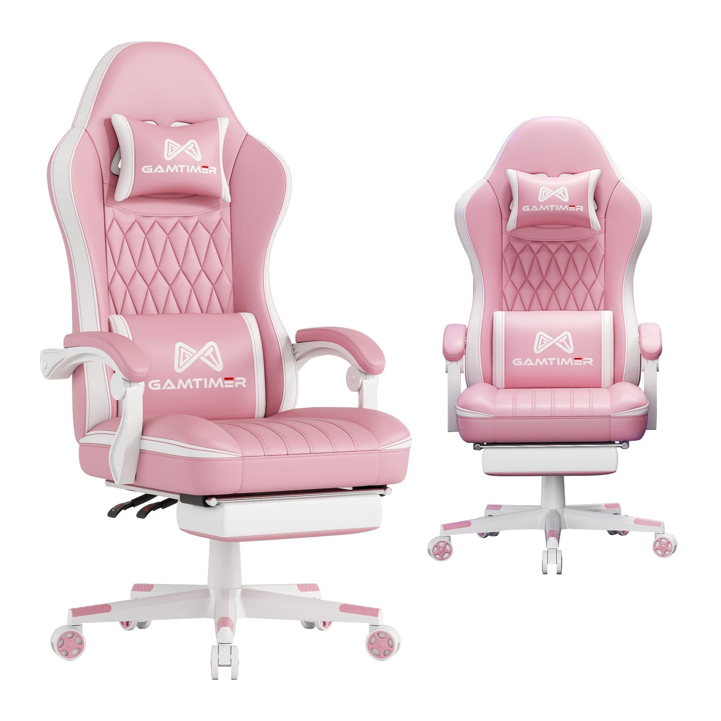 Gamtimer Gaming Chair with Footrest, Ergonomic Computer Chair, PU Breathable Material with Headrest and Lumbar Support, Suitable for Silla Gamer and Adults(Pink)