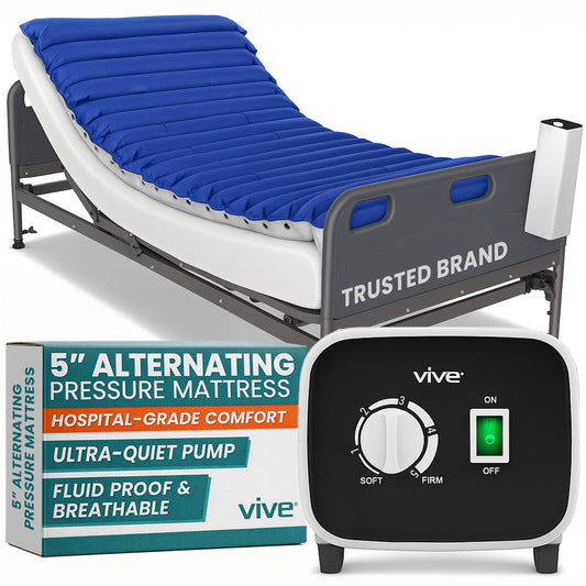 Vive 5" Alternating Pressure Mattress - Air Topper Pad for Bed Sore, Ulcer Prevention, Bedridden Treatment - Inflatable, Quiet Alternative Cover - Fits Hospital Bed - Includes Electric Pump System