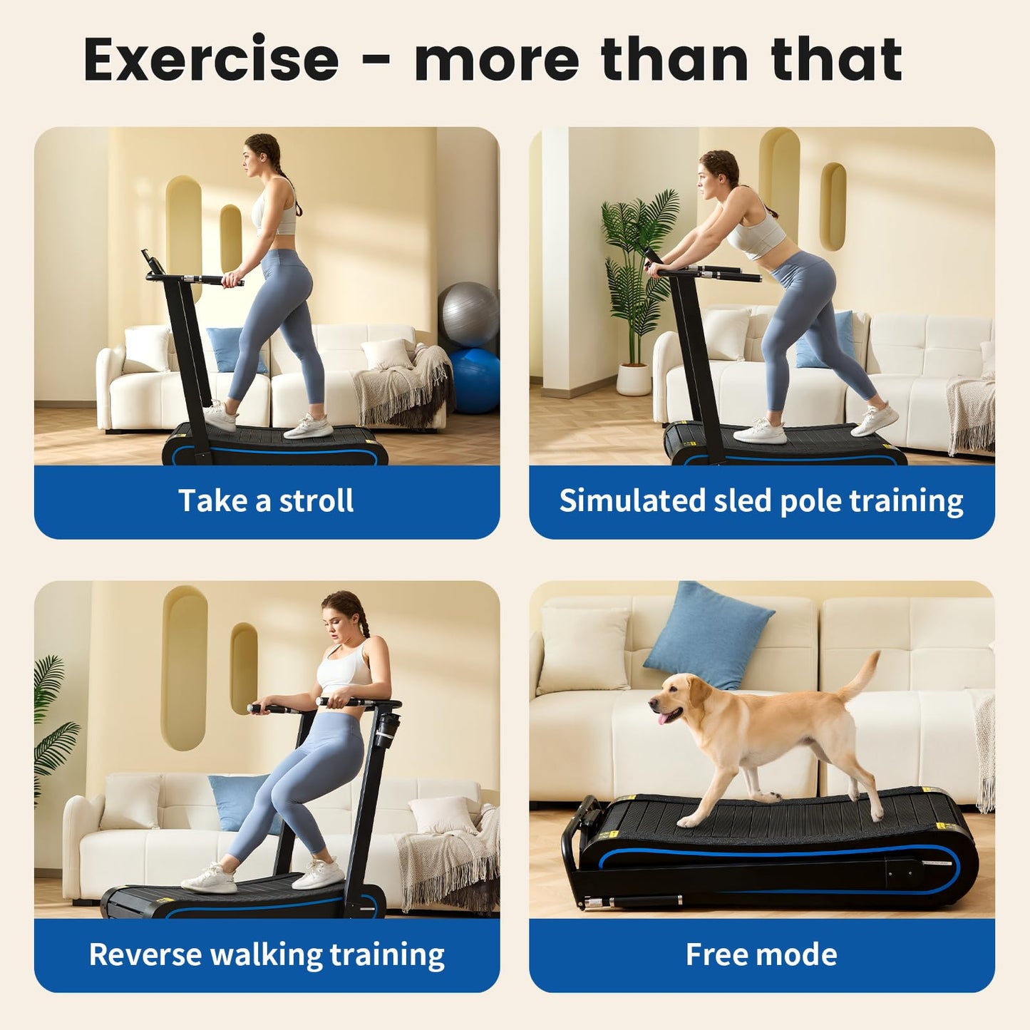ERGOLIFE Curved Treadmill with Non-Electric Motorized, 2-in-1 Folding Treadmill with APP for Home Workout, Compact Manual Walking Pad, Office Running Machine with LCD Display