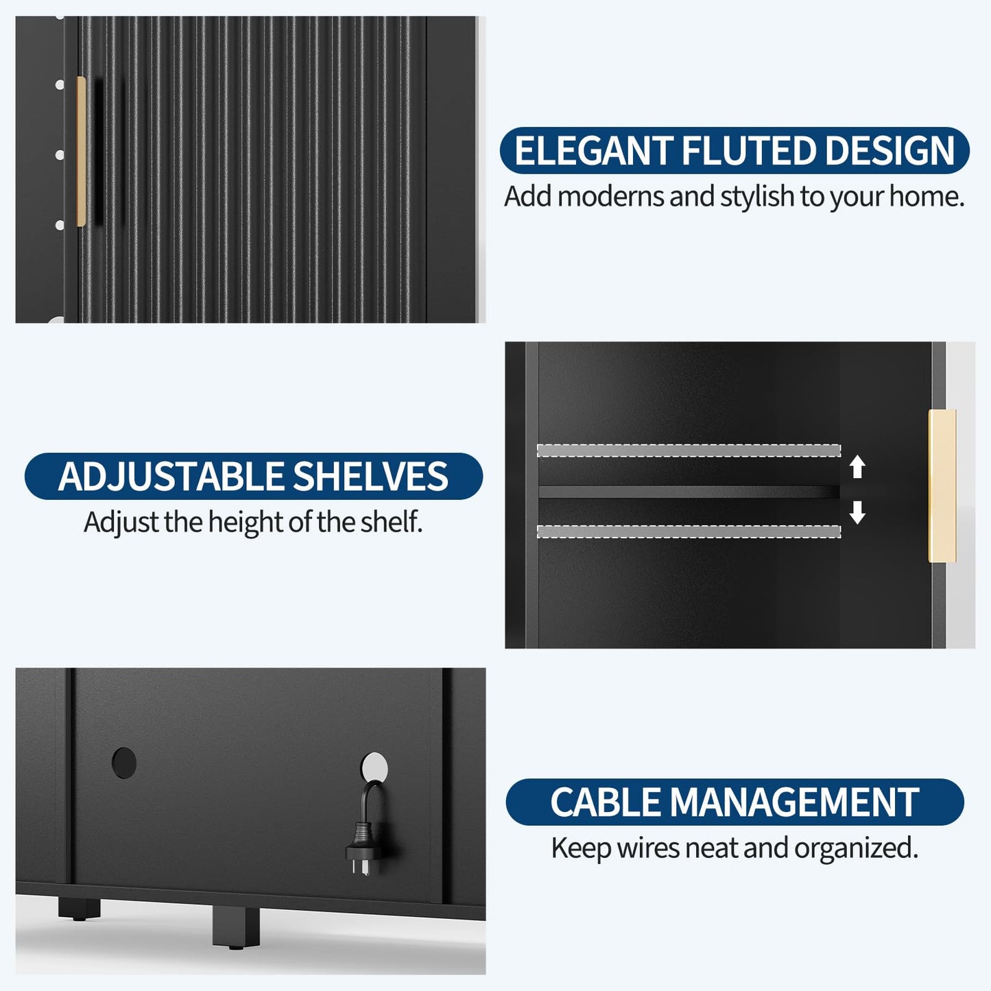 Garvee 53" Fluted Coffee Bar with Mini Fridge Space & Charging Station, Fits 19.7" Mini Fridge, Fridge Cabinet with Wine Storage, Buffet Sideboard with Wine Rack and Storage for Dining Room, Black