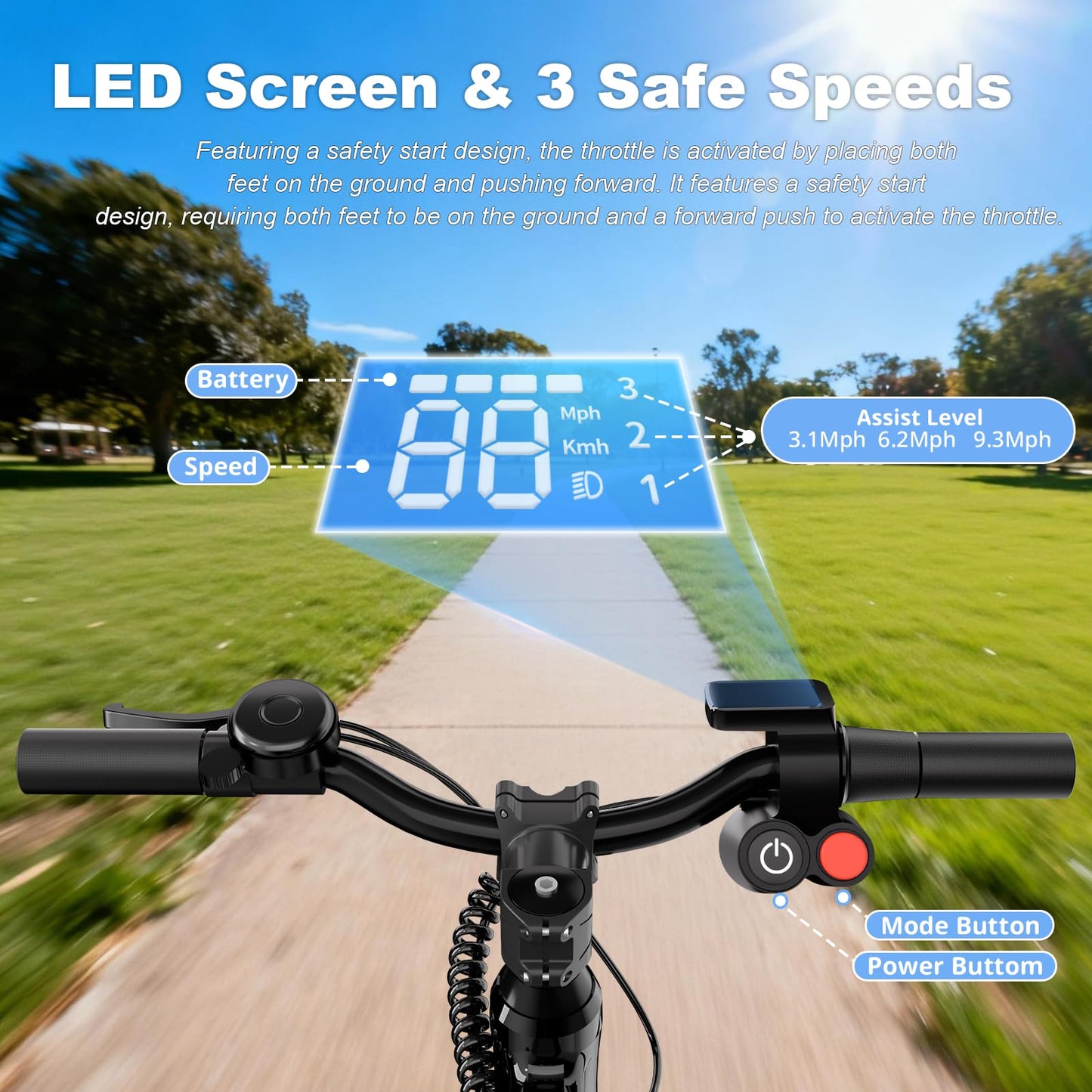YunTopKids 24V Electric Balance Bike for Kids Ages 3-5, 12" Pneumatic Tires, Safe Kick-to-Start, 3 Speeds Up to 9.3 MPH, 180W Motor, LCD, Quick Charging, LED Lights (Black)