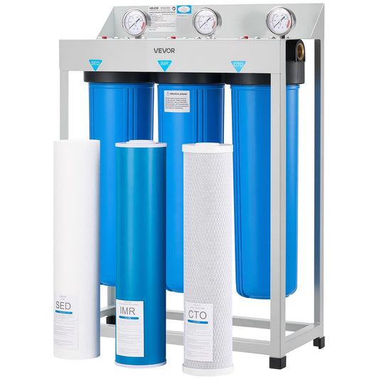 VEVOR Whole House Water Filter System, 3-Stage | Sediment, IMR, CTO | 4.5" x 20" Home Water Purifier Filter Reduce Iron, Manganese, Chlorine, Bad Taste, Odor, Rust