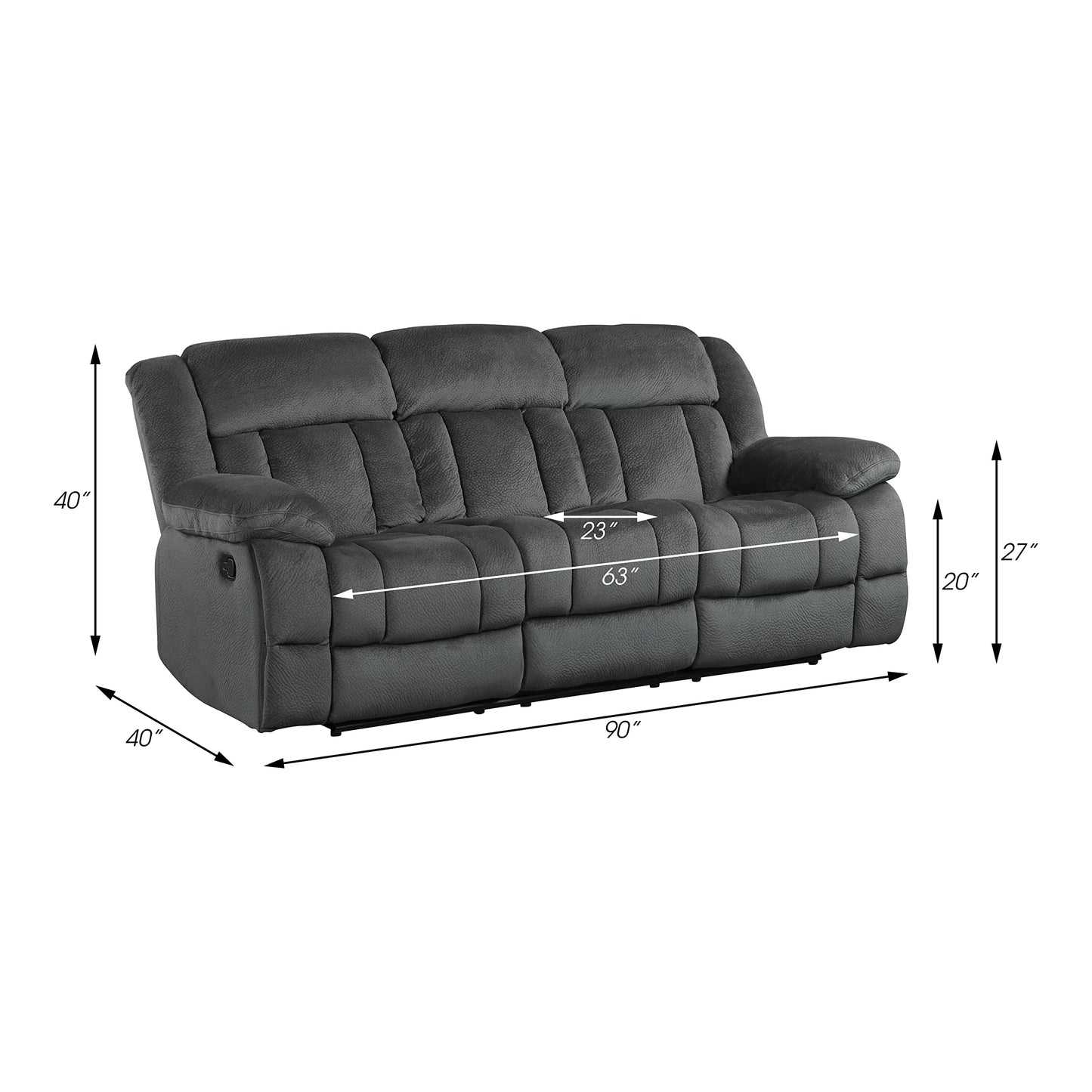 Lexicon Home Theater Seating, Wall Hugger Manual Reclining Sofa, 3-Seat Dual Recliner Sofa for Living Room, 90" W Sofa, Charcoal