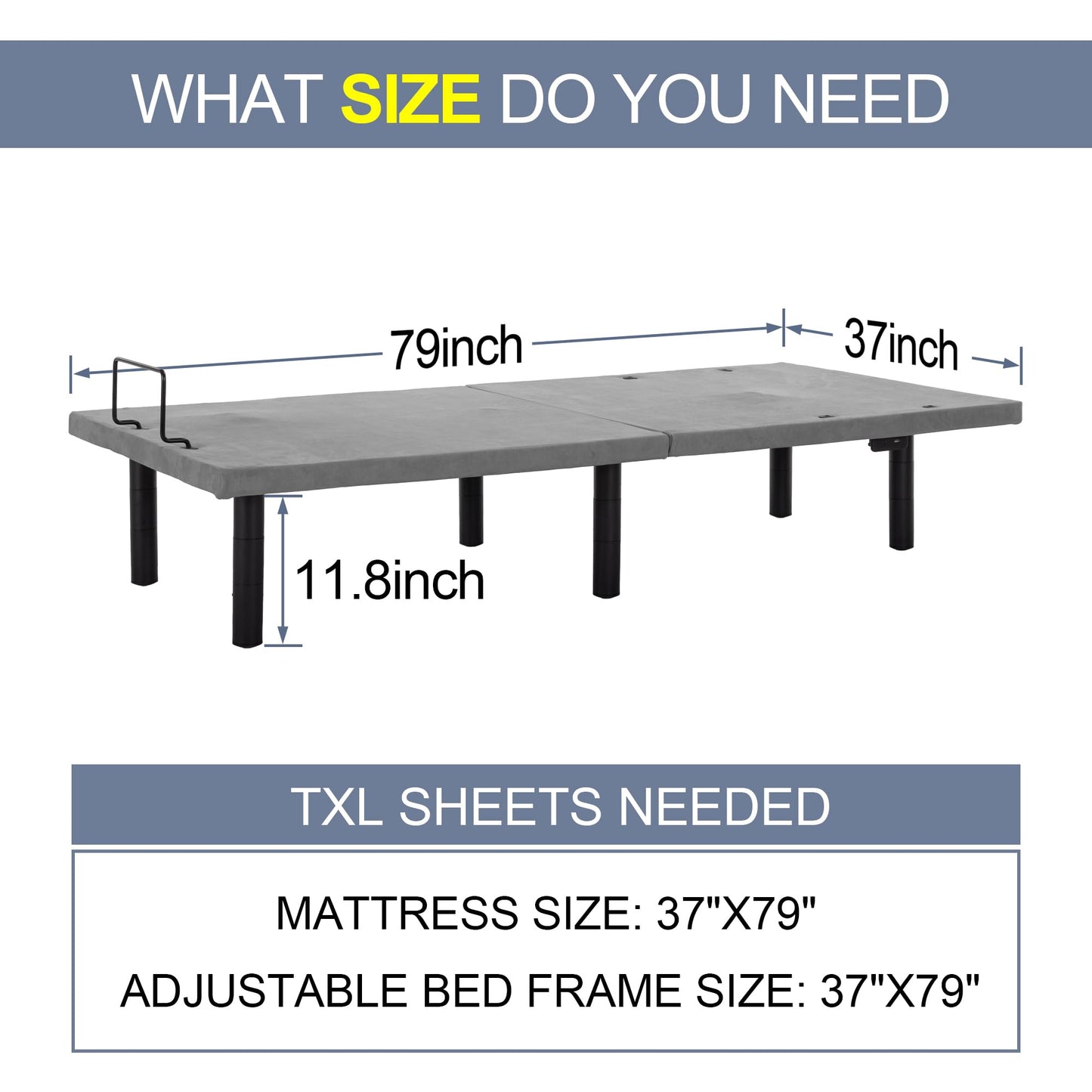 Fromann Adjustable Electric Twin XL Bed Base Frame with Massage, USB Type-C Ports, Zero Gravity, Under Bed Led Lighting and Three Leg Height (with Synchronization Connector) (Grey)