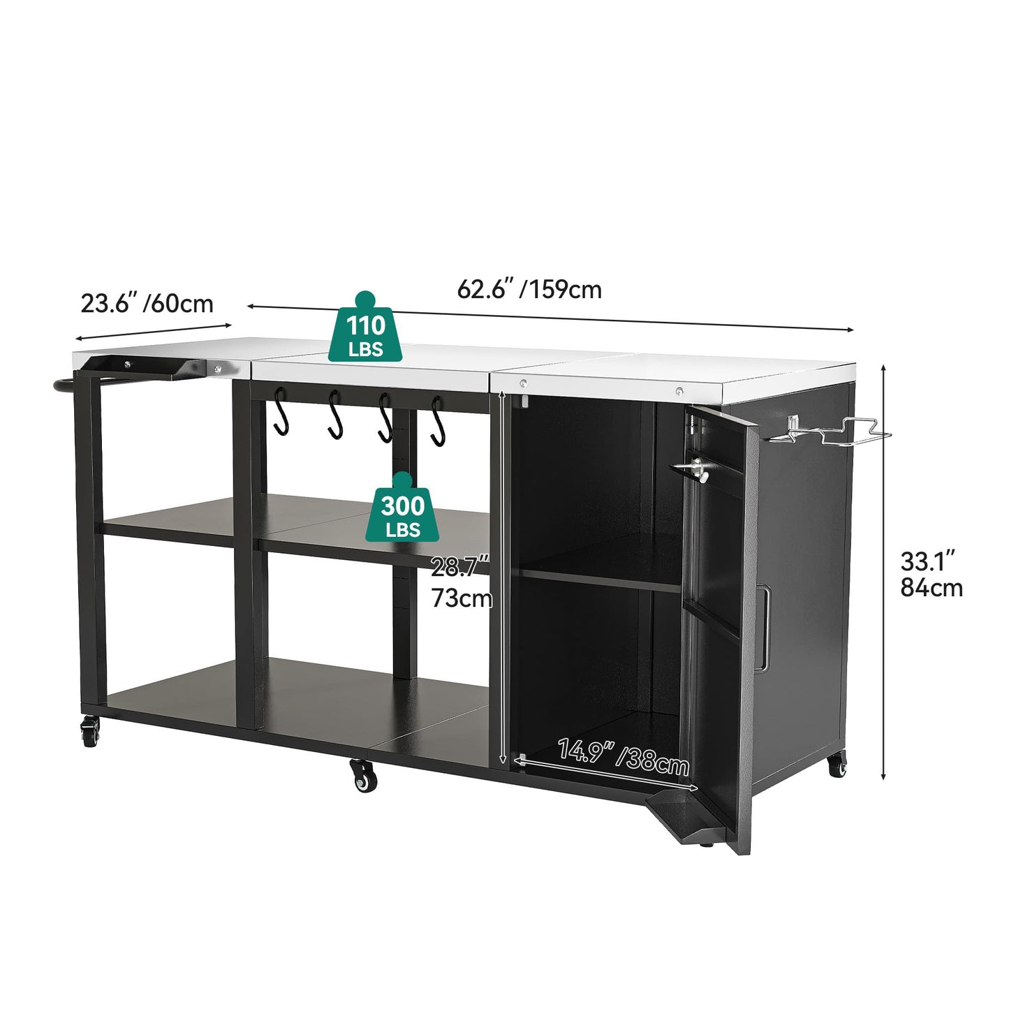 YITAHOME Big Green Egg Grill Table with Removable Stainless Steel Tabletop, Outdoor Kitchen Island with Spice Rack, Paper Towel Holder, and Trash Bag Holder, BBQ Prep Table for Parties