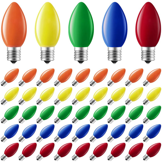 Minetom C9 LED Christmas Light Bulbs, Multicolor Shatterproof, E17 Base, 50 Pack