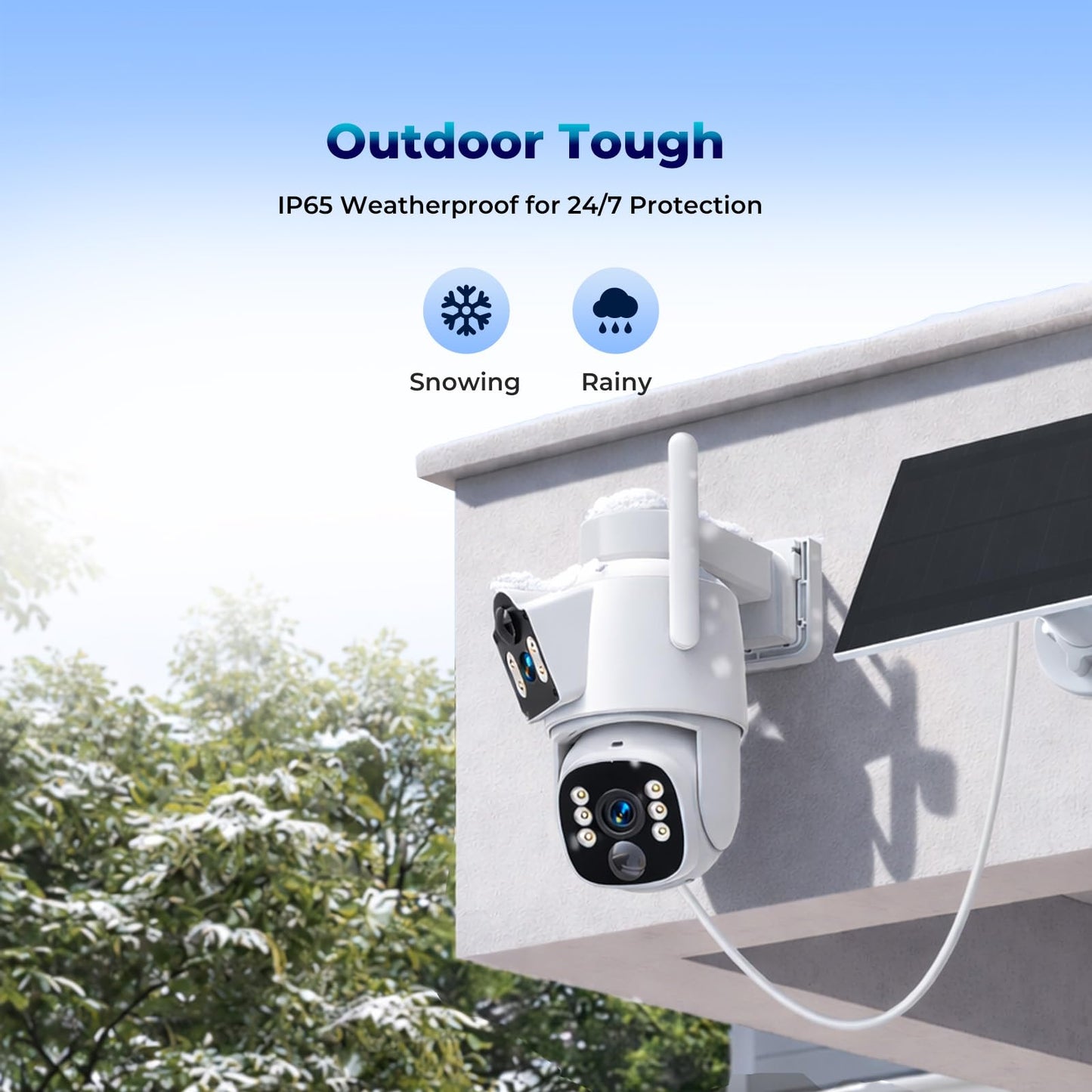 Camcamp Solar Security Cameras Wireless Outdoor,Dual-Lens Solar Camera System for Home Security, 4 Cameras (8 Screen), 10CH NVR with 500GB HDD, 360°PTZ, No Monthly Fee, Color Night Vision