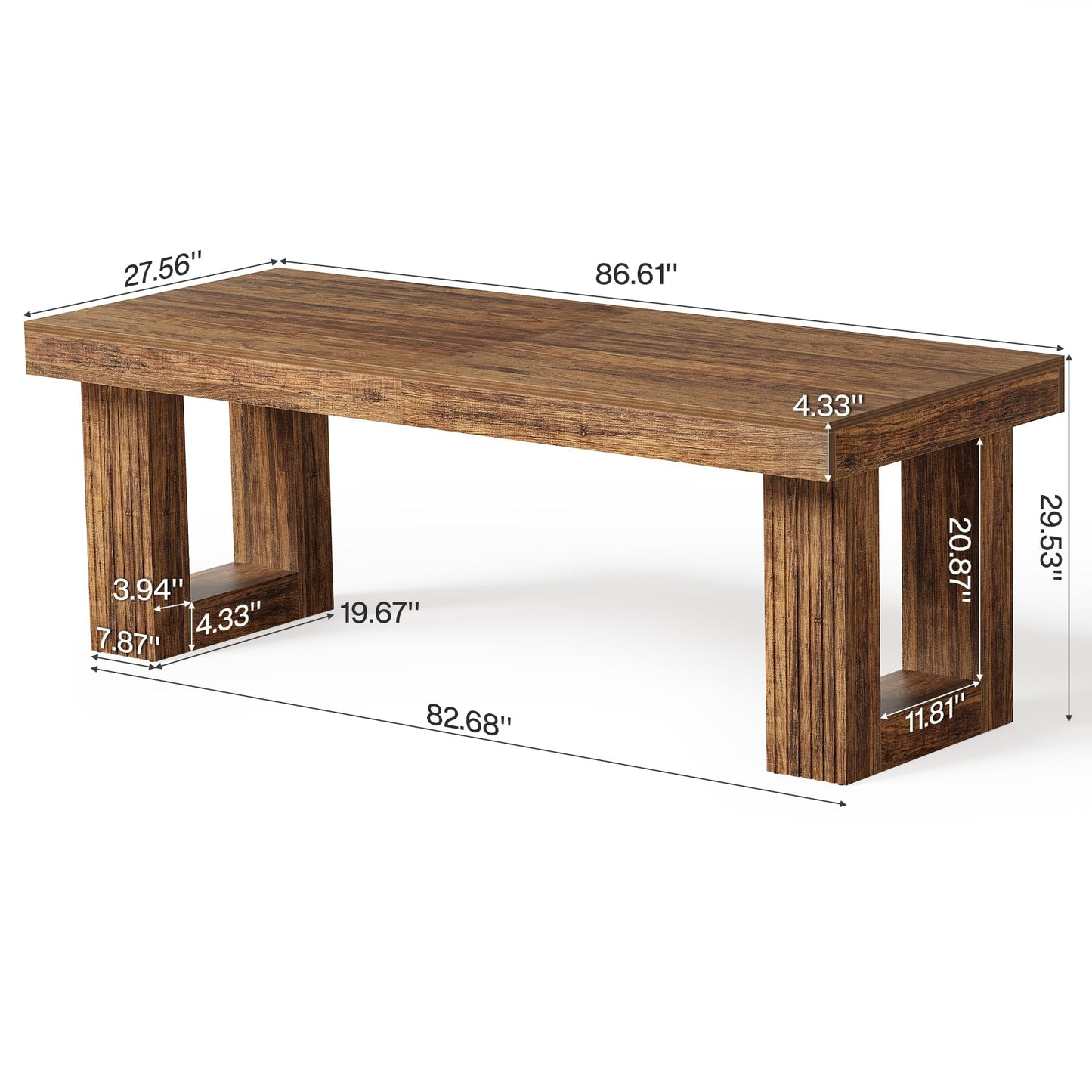 LITTLE TREE Computer Desk for 2 People, 86.6In Extra Long Two Person Desk, Rectangle Double Office Executive Desk, Simple Style Large Business Workstation for Home Office, Rustic Brown