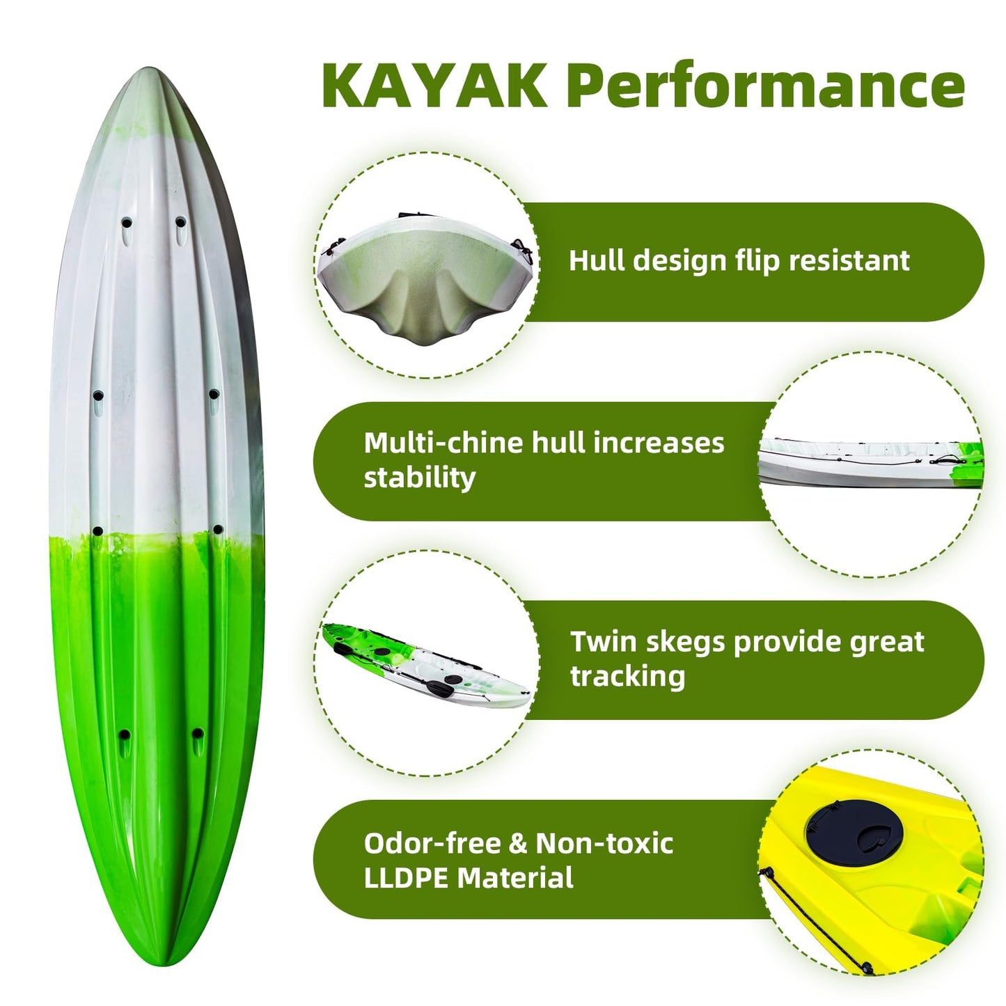 Garvee Fishing Kayaks, 12.4 FT, 2-3 Person Sit on Top Kayak for Adults with Paddle & Comfortable Seat, Capacity of 600 LBS, Hard Shell Recreational Ocean Kayak Boat