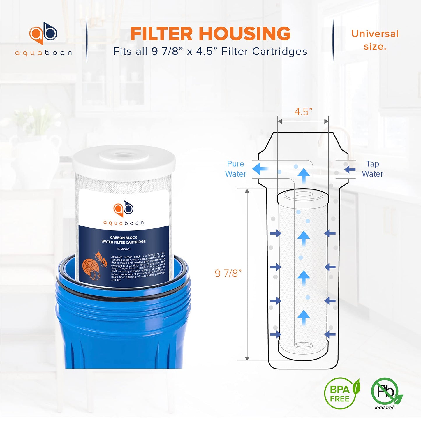 Aquaboon 5 Micron 10x4.5 Carbon Block Water Filters Whole House CTO Water Filter Replacement Cartridge Compatible with FXHTC, CB-BB-10, EP-BB, 12-Pack