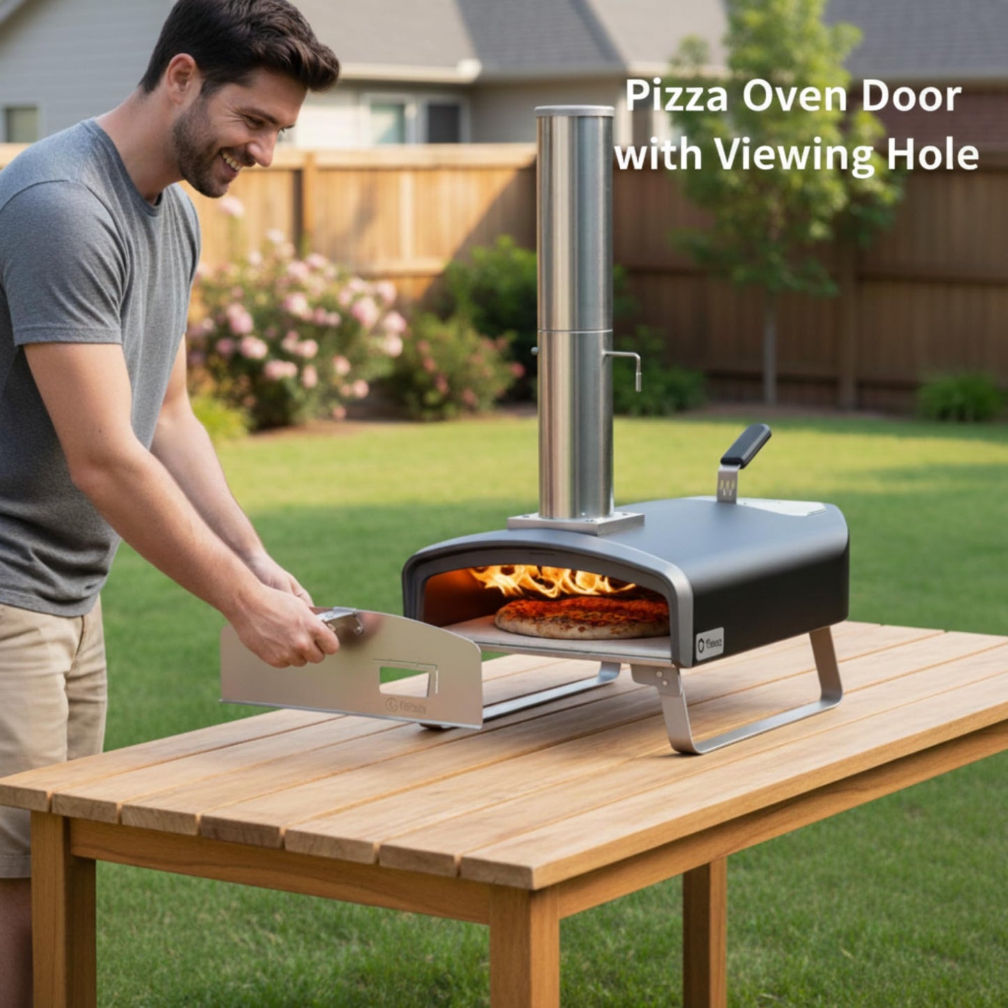 Q Pizza Portable Wood Fire Pizza Oven with Folding Legs, Outdoor Pizza Stove with Chimney for Outdoor Kitchen, Camping, RV, Tailgating, Beach, Backyard Pizza Maker, PS107