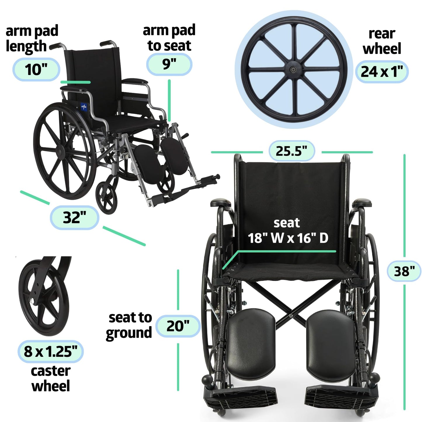 Medline Lightweight Wheelchair for Adults With Swing-Back, Desk-Length Arms, Elevating Leg Rests; 18W" x 16"D Seat