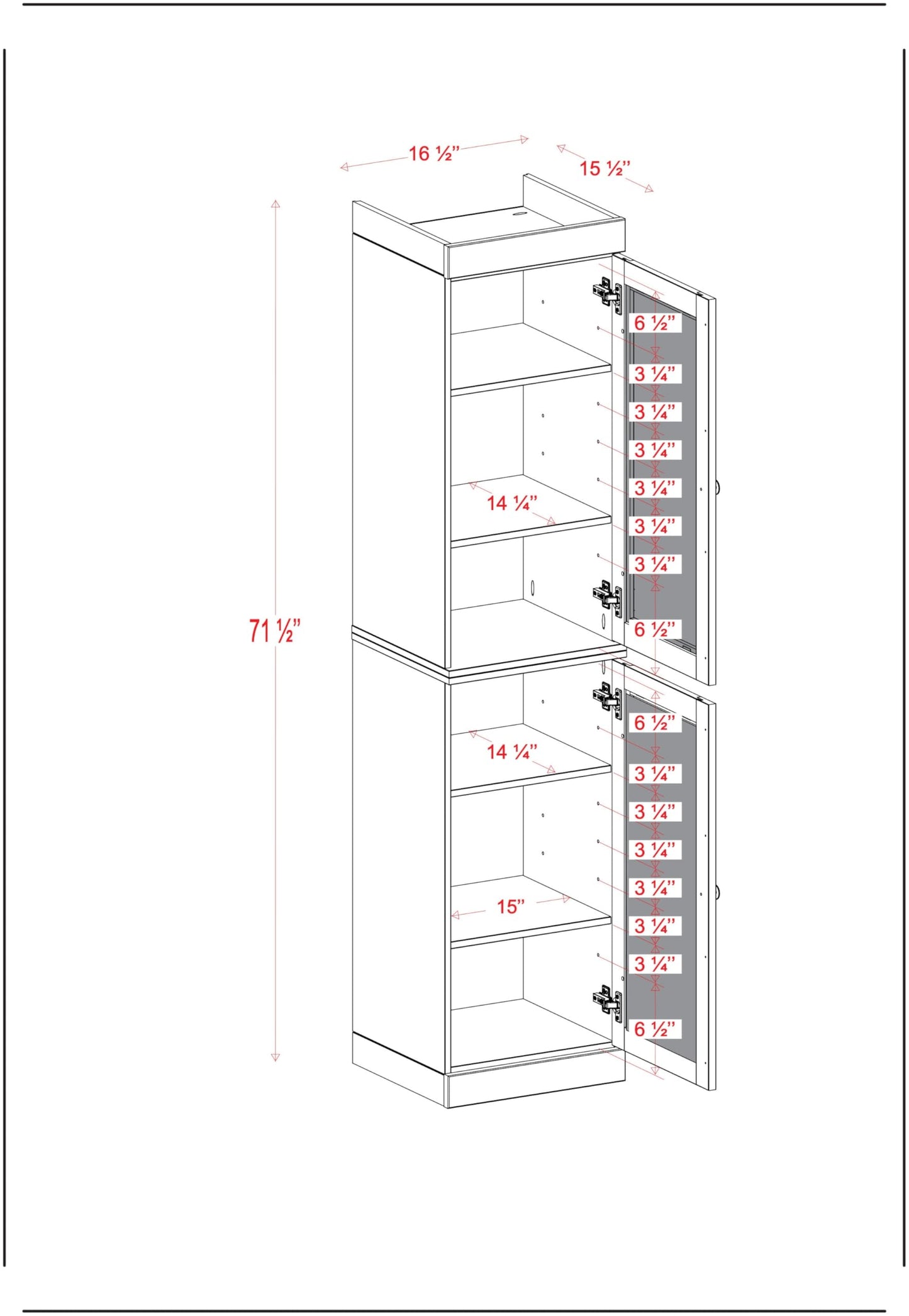 Palace Imports 100% Solid Wood 16.5"" Bathroom Storage Cabinet with Frosted Glass Doors & Adjustable Shelves