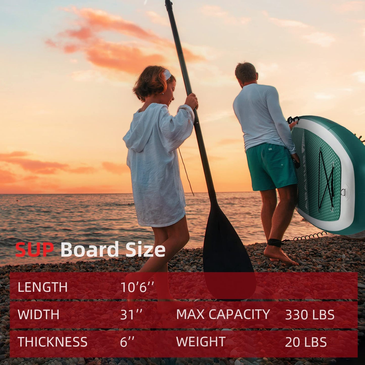 Abahub Inflatable SUP, Wide 10'6" x 31" x 6" iSUP, Green Standup Paddleboard with Adjustable SUP Kayak Paddle, for Yoga, Paddle Board, Kayaking, Surf, Canoe, Fishing
