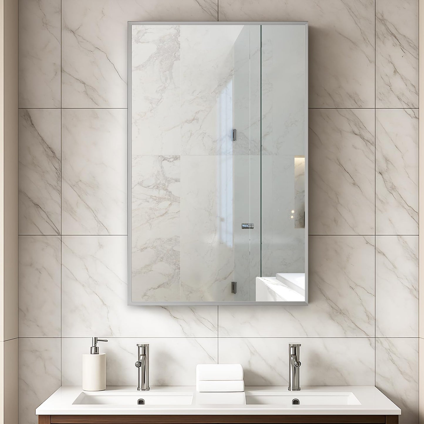 Blossom 15 Inch Wide Medicine Cabinet for Bathroom - Architectural Grade Aluminum Mirror Cabinet with Storage - 15x26 Recessed Wall Mount, Heavy Duty 8mm Glass Shelves, Anti-Oxidation Design