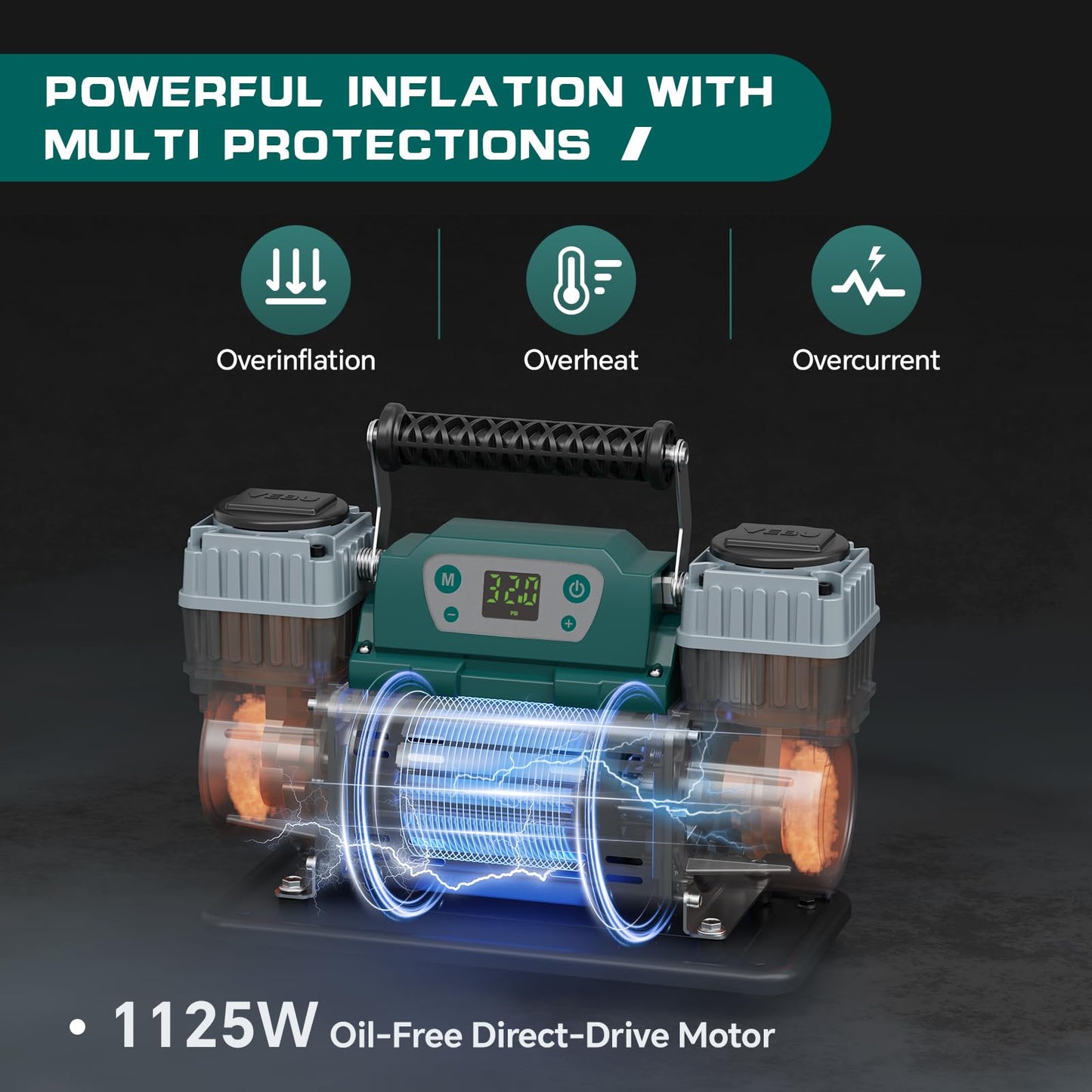 VEBU ‌Off-road Air Compressor 12V Tire Inflator, 150PSI with Auto Shut Off, Digital Display & Preset, 10.6CFM Fast Inflation for Off-road Vehicles, Trucks, SUVs, RVs, ATVs