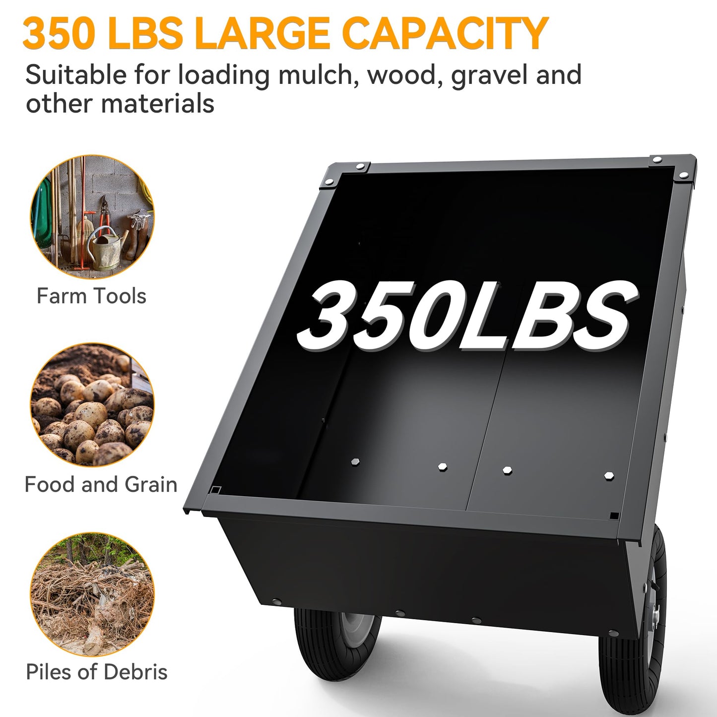 YINTATECH ATV Trailer Steel Dump Cart, Heavy Duty Pull Behind Dump Trailer with Removable Tailgate, Yard Garden Utility Trailer for Lawn Mower Trailer Tractor, 350lbs Capacity, Black