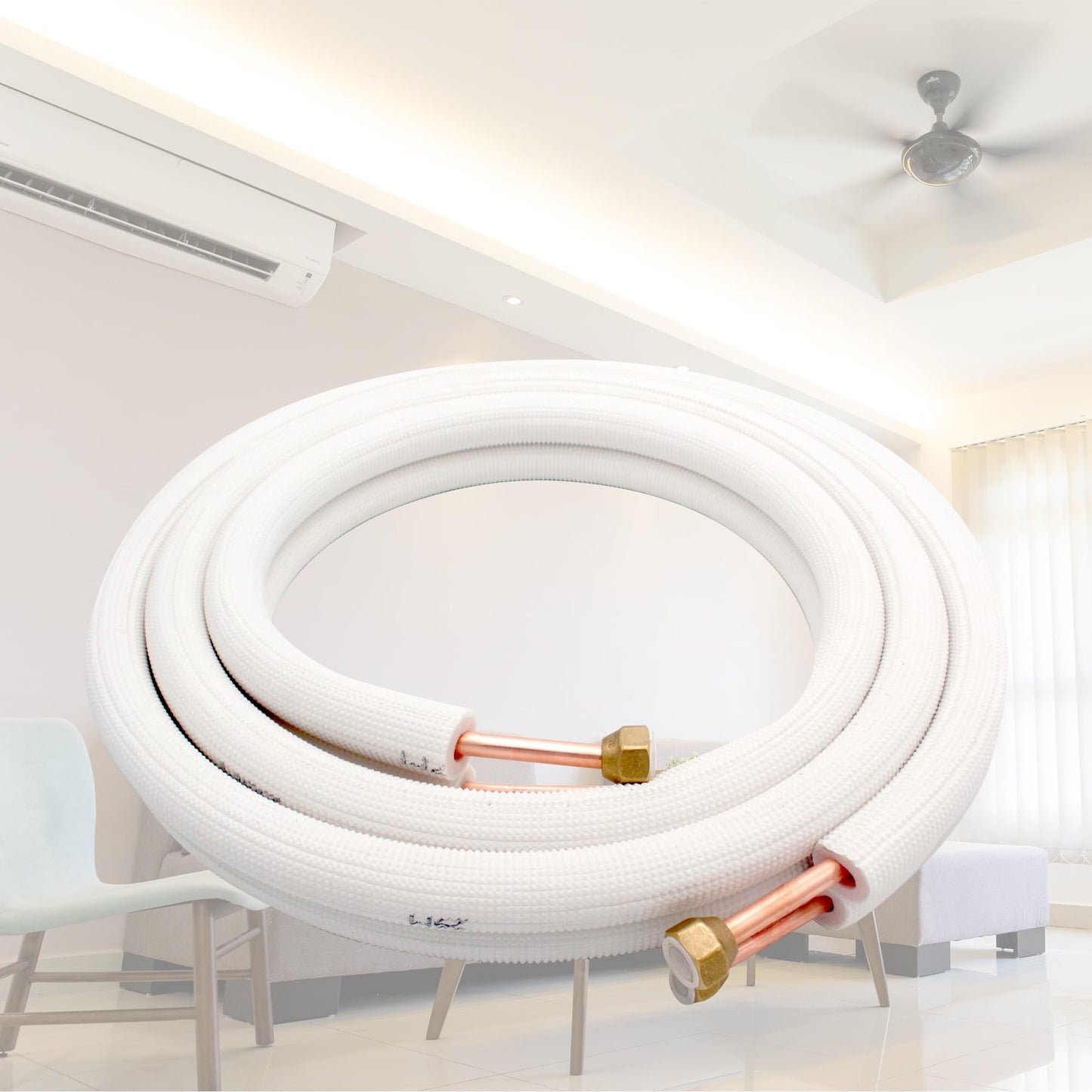 TAUROX 50FT Mini Split Line Set 1/4" & 1/2" O.D Copper Pipes Tubing and 3/8" White Thickened PE Insulation Coil, for Mini Split Air Conditioning or Heating Pump Equipment and HVAC with Flared Nuts.