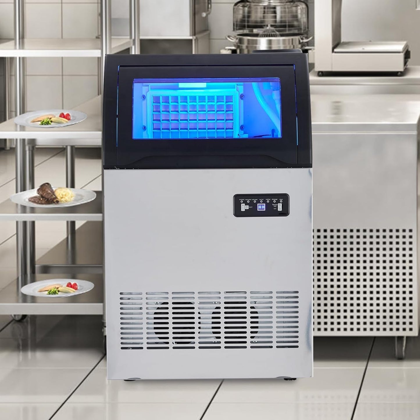 155LBS/24H Commercial Ice Maker Machine,Stainless Steel Under Counter Ice Machine with 33lbs Ice Storage Capacity,Freestanding Ice Maker,Ice Scoop, Quiet Compressor for Home and Business