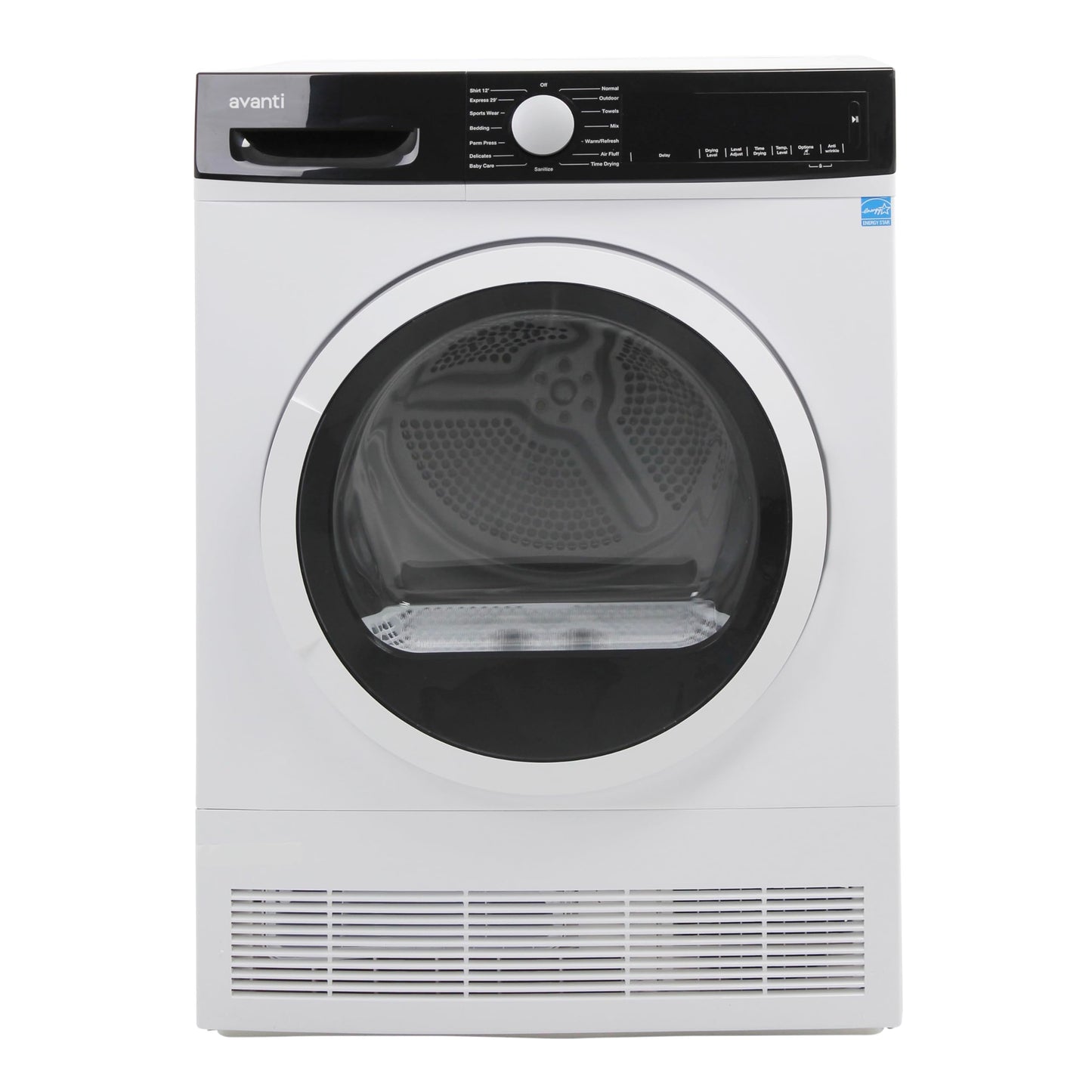 Avanti Front Load Clothes Dryer Compact 4.0 Cu. Ft. Capacity, ENERGY STAR Certified with Digital Controls, 15 Drying Cycles, Anti-Wrinkle, in White