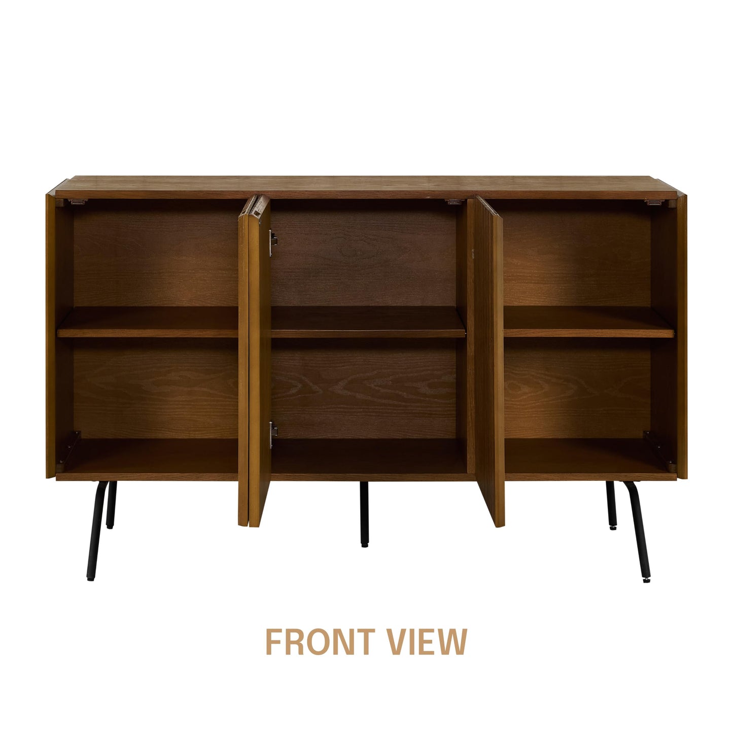 NTC Veil Modern Sideboard with 3 Doors, Buffet Cabinet with Vertical Groove Design and Metal Legs, Storage Cabinet for Living Room, and Hallway, Effortless Assembly - Rustic Oak