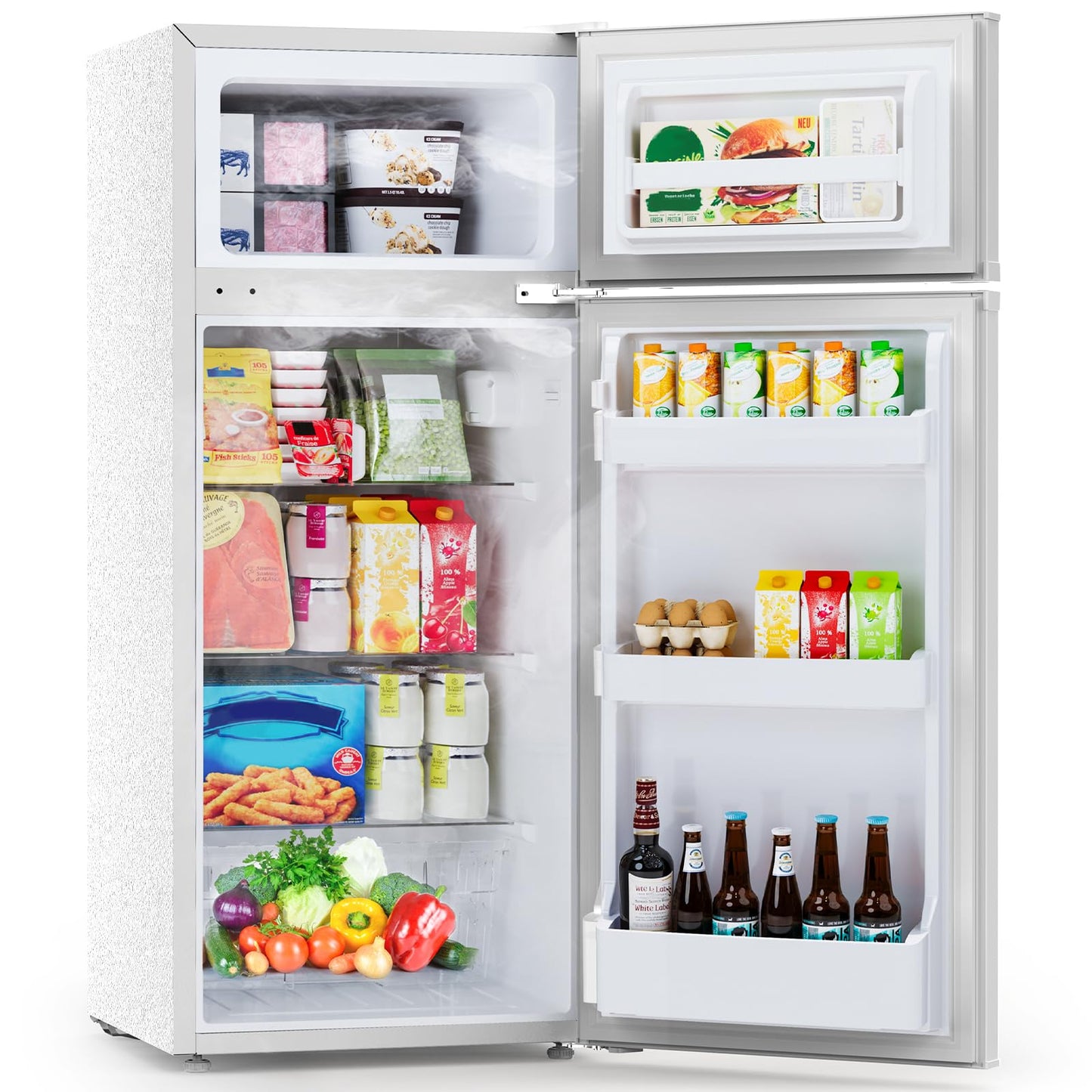 Electactic 4.5 Cu.Ft Mini Fridge with Freezer, 2-Door Compact Refrigerator With 2 Removable Shelves, 3 Level Adjustable Thermostat, Quiet Efficient for Kitchen, Office, Dorm, Apartment-Classic White