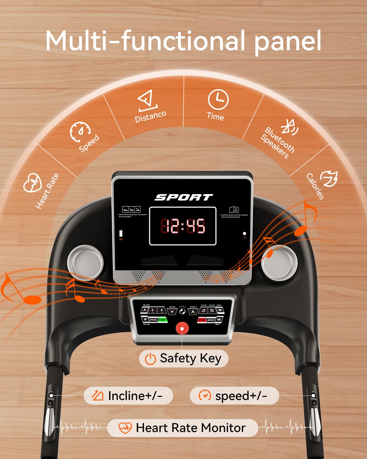Renestar Treadmills for Home, Treadmill with Auto Incline, Folding Treadmills for Running Walking, 300LBS Weight Capacity, Max Speed 10MPH, Bluetooth Speaker, Pulse Monitor