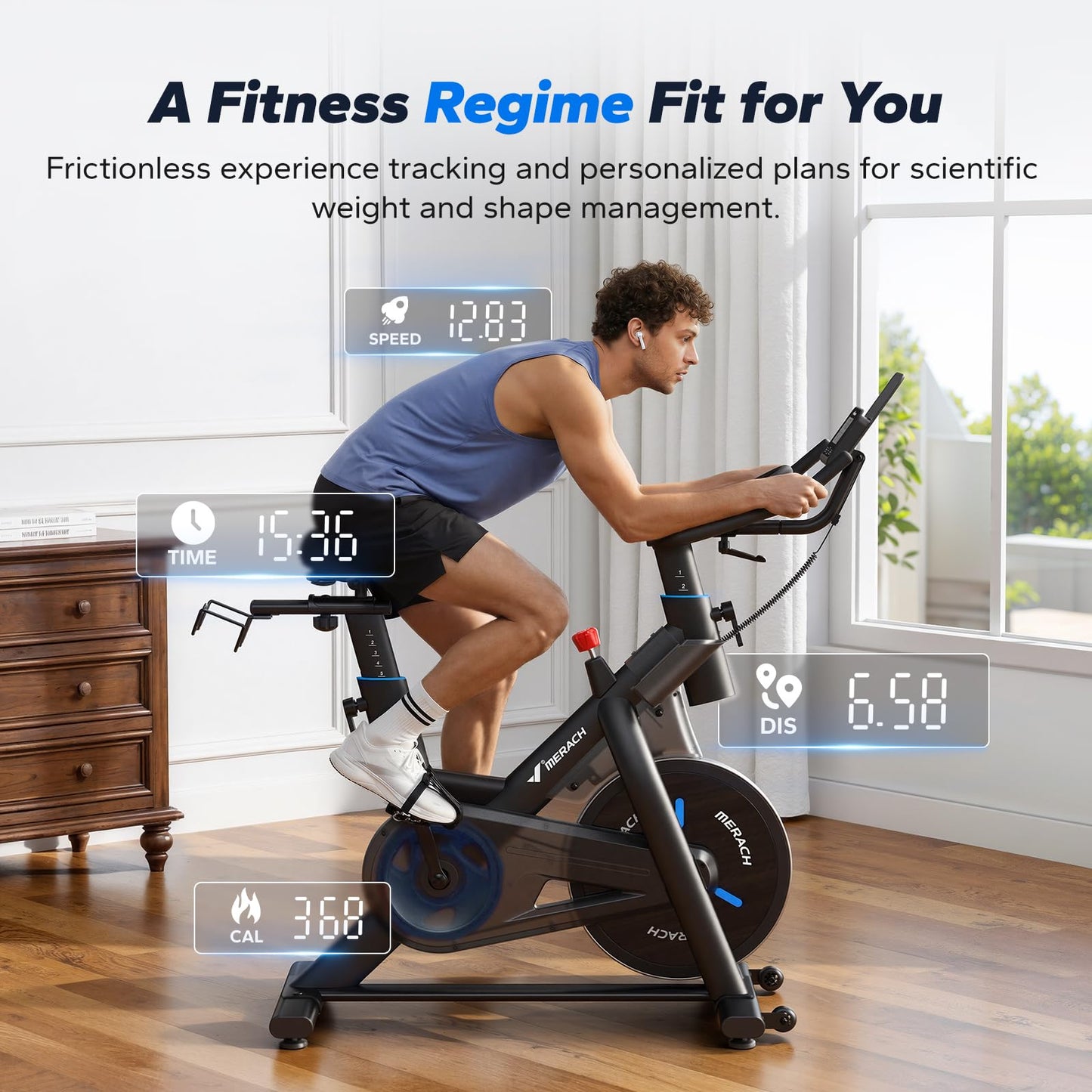 Merach Magnetic Exercise Bike for Home Gym, Low Noise Stationary Bike with Soft Seat Cushion, Indoor Workout Bike with 350 lbs Weight Capacity, Spinning Bike with Self-Developed App, Tablet Mount