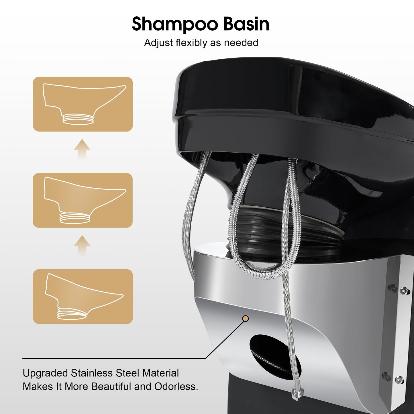BarberPub Ceramic Bowl Backwash Shampoo Chair, Adjustable Hair Wash Sink and Chair Set for Professional Barbershop, Home&Beauty Spa Salon 9102 (Black)