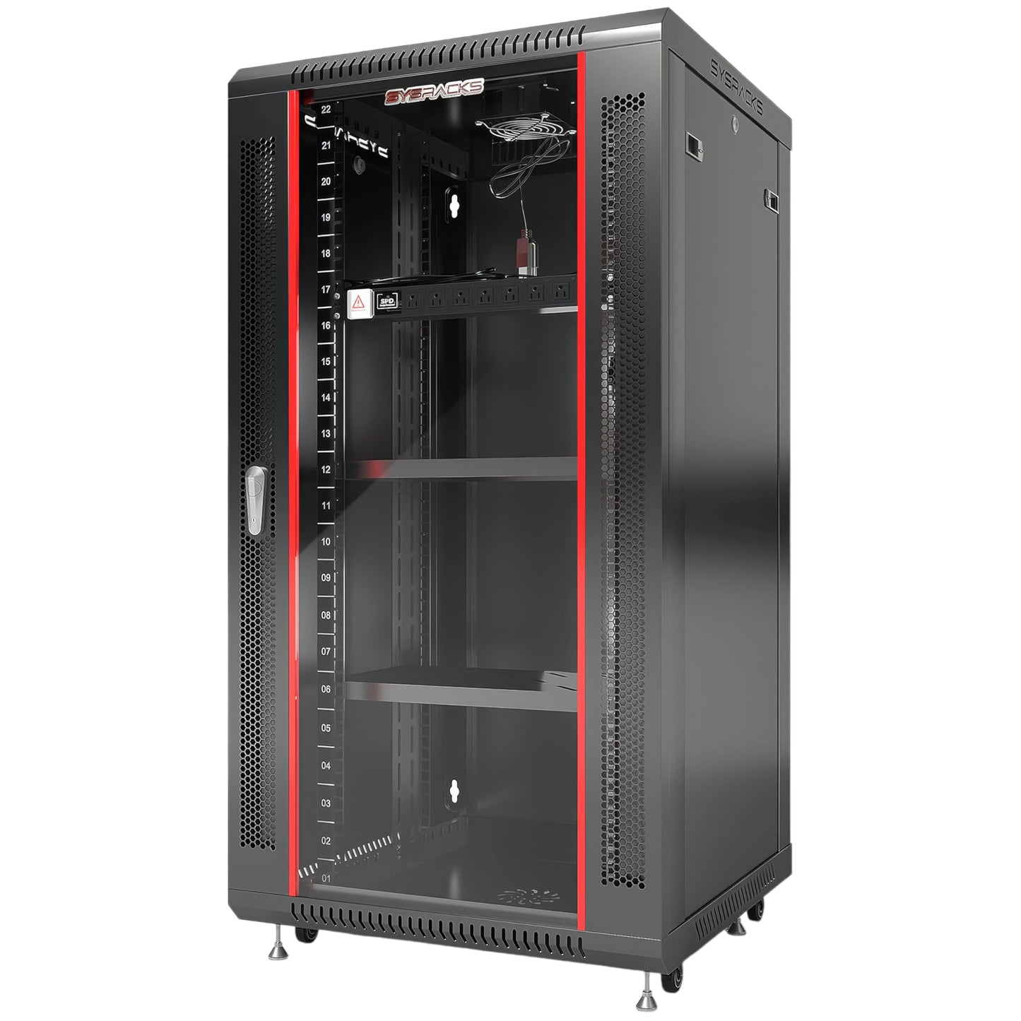 22U Wall Mount Server Rack Cabinet, 19” Locking Network Rack, 24” Deep, Glass Door, with Fan, PDU and Shelf