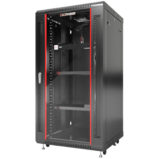 22U Wall Mount Server Rack Cabinet, 19” Locking Network Rack, 24” Deep, Glass Door, with Fan, PDU and Shelf