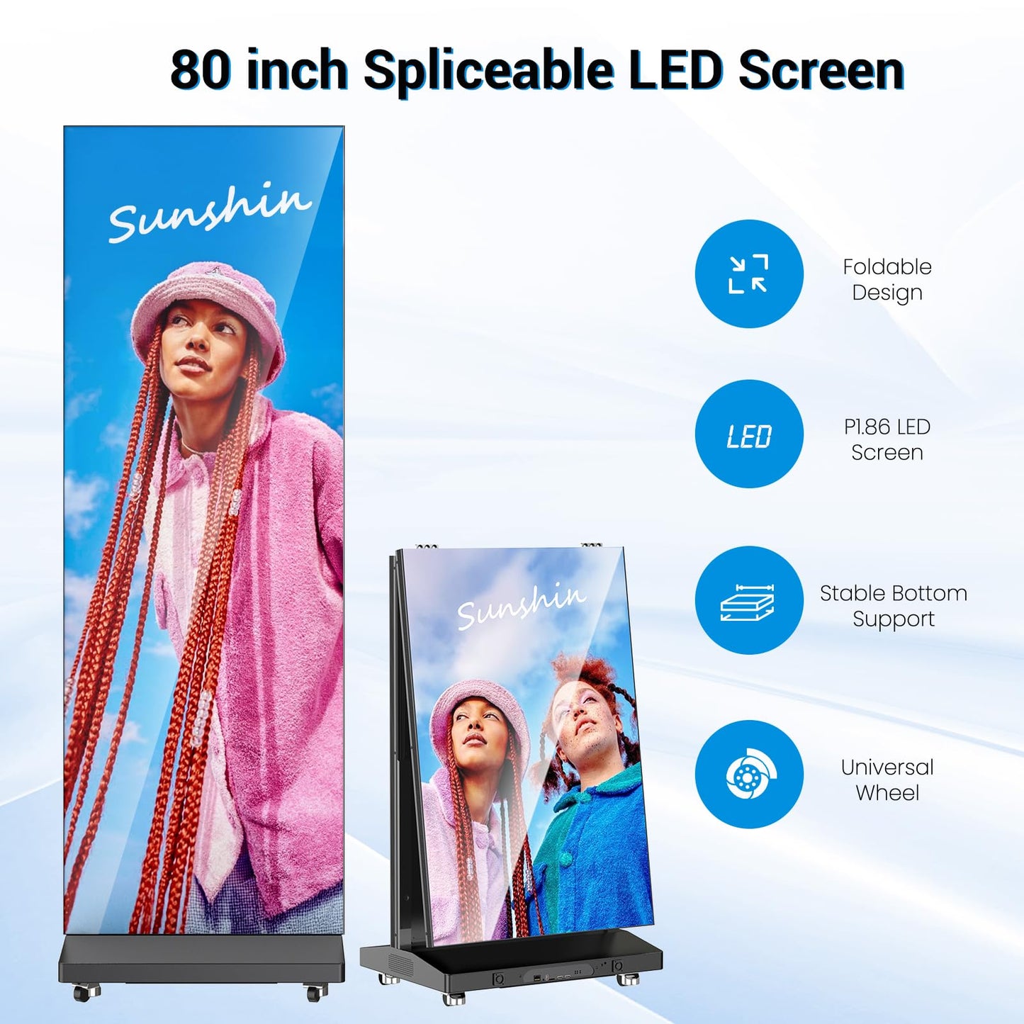 80 Inch LED Digital Signage Display, Foldable Seamless Stitching Kiosk, P1.86 GOB LED Screen Poster with Flight Case, Commercial Advertising Display for Events, Rentals and Weddings (Black, 1 Unit)