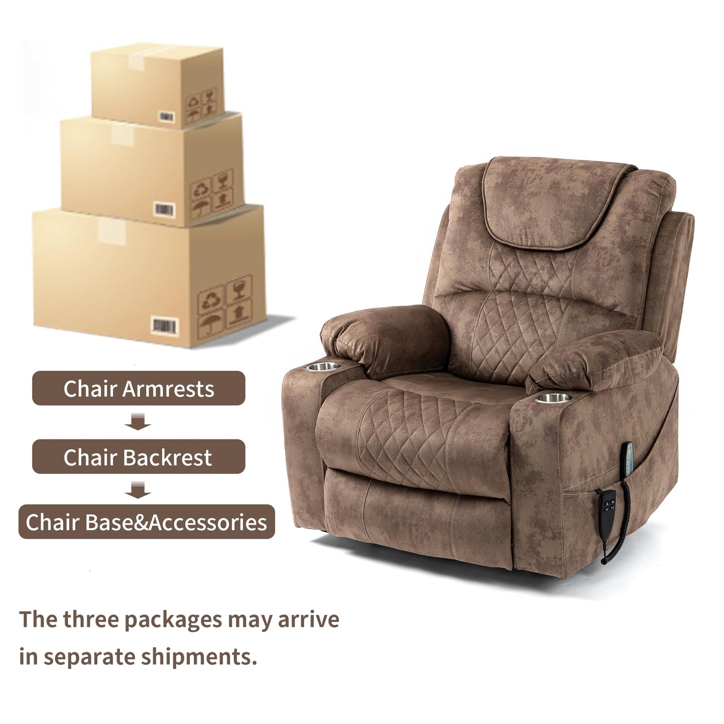 RHHVVR Oversized Power Lift Recliner Chair for Big and Tall, 25" Large Electric Recliner Chair with Massage and Heating, Dual Motor Zero Gravity Recliner Sofa, Velvet, Brown