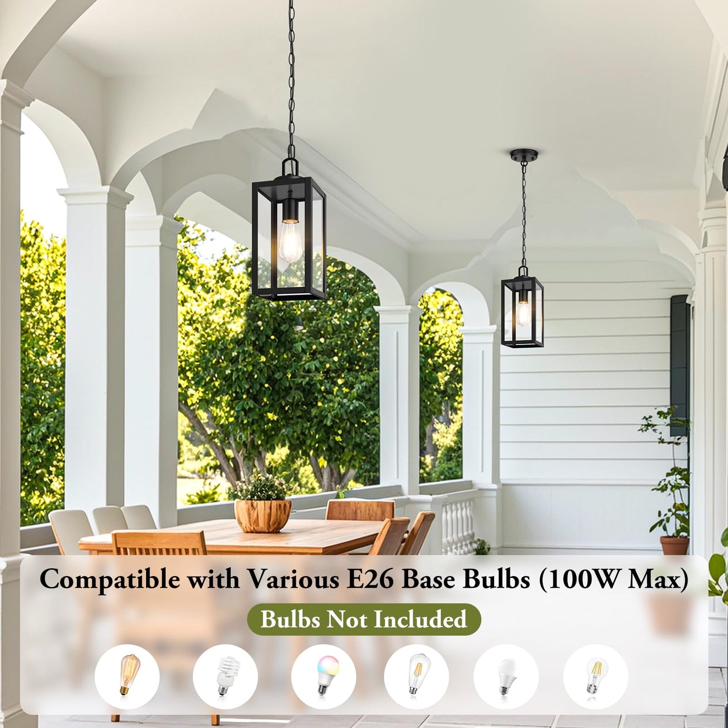 BesLowe Outdoor Pendant Light, 13·Black Metal Hanging Lantern, Adjustable Chain, Model D05088P