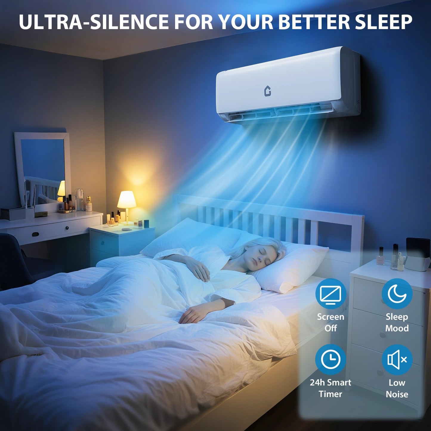 12000 BTU Mini Split Air Conditioner Heat Pump System, 20 SEER Energy Efficiency, WiFi Enabled, High Efficiency Cooling
