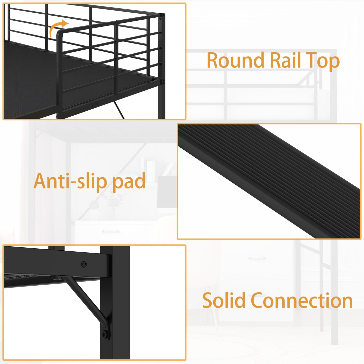 Realhotan 75Inch Full Loft Bed with Ladder and High Guardrail, No Box Spring Required,Space-Saving,No Sagging Metal Slat Support Heavy Duty Bedframe, Black