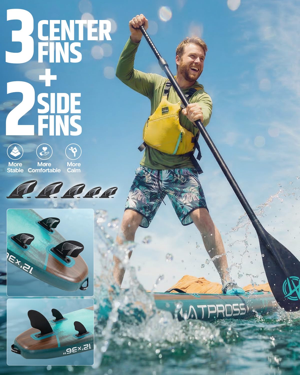 12'x36 Inflatable Paddle Board, 500lbs Extra Wide Stand Up Paddleboard for Adults with Blow Up Kayak Non-Slip Stable Deck Boat, Premium SUP Accessories Kit & Backpack, Tailored 5 Fins