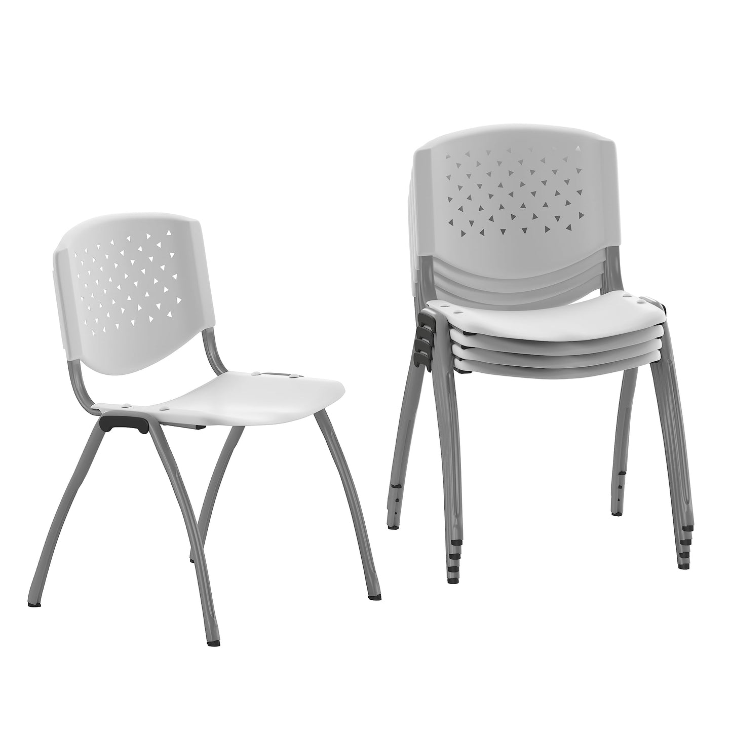 Flash Furniture HERCULES -5 Pack 880 lb. Capacity White Plastic Stack Chair | Comfortable Seating with Durable Design