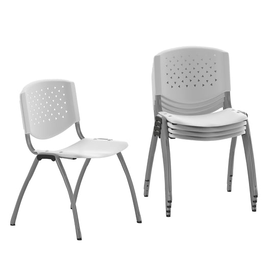 Flash Furniture HERCULES -5 Pack 880 lb. Capacity White Plastic Stack Chair | Comfortable Seating with Durable Design